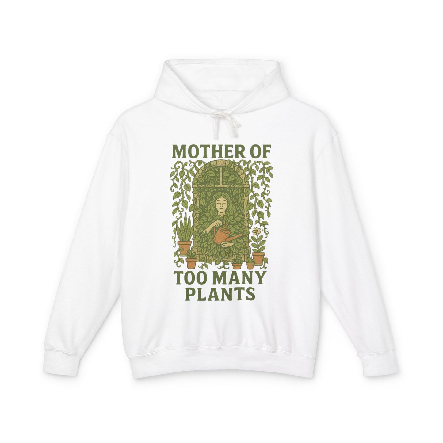 Hooded Sweatshirt | Mother of Too Many Plants - Plant Lover Gift, Gardener Apparel, Cozy Lightweight Hoodie, Eco-Friendly Sweatshirt