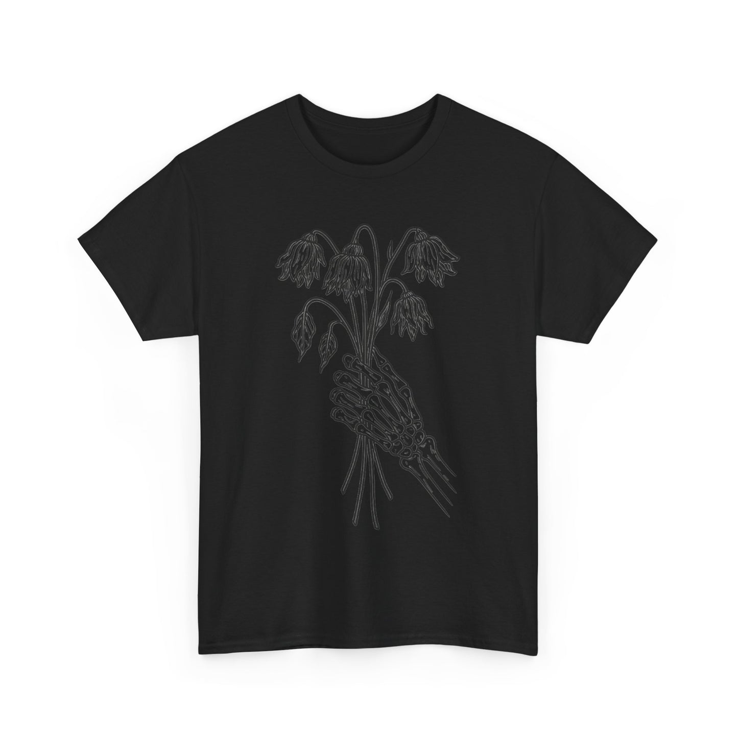 Unisex Heavy Cotton Tee | Skeleton Hand, Flower Bouquet - Casual Summer Top, Gift, Streetwear Fashion, Unique Graphic Shirt
