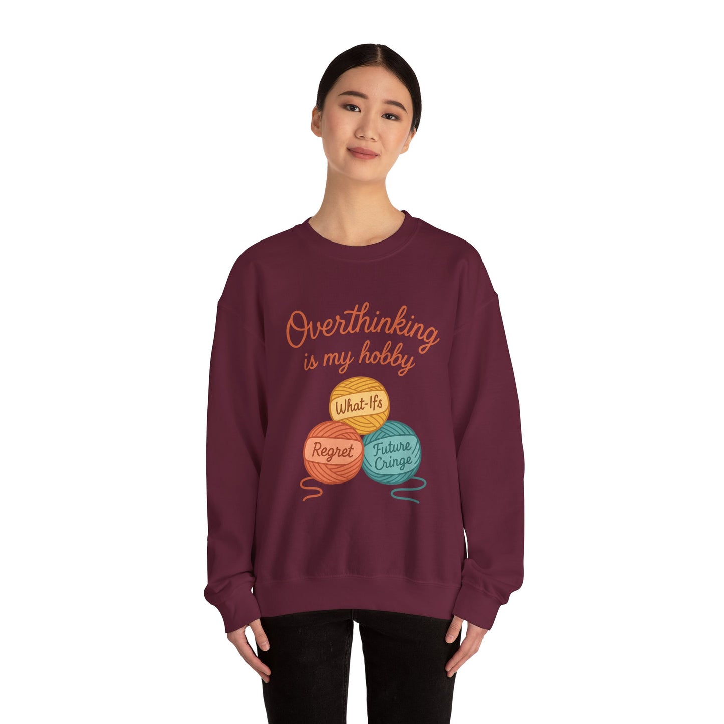Cozy Unisex Crewneck | Overthinking Is My Hobby Sweatshirt - Thoughtful Souls, Ideal Gift for Friends, Self-Care Everyday Wear