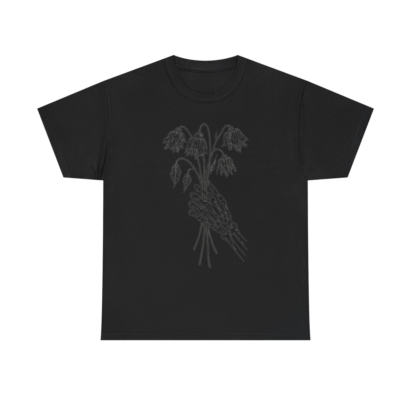 Unisex Heavy Cotton Tee | Skeleton Hand, Flower Bouquet - Casual Summer Top, Gift, Streetwear Fashion, Unique Graphic Shirt