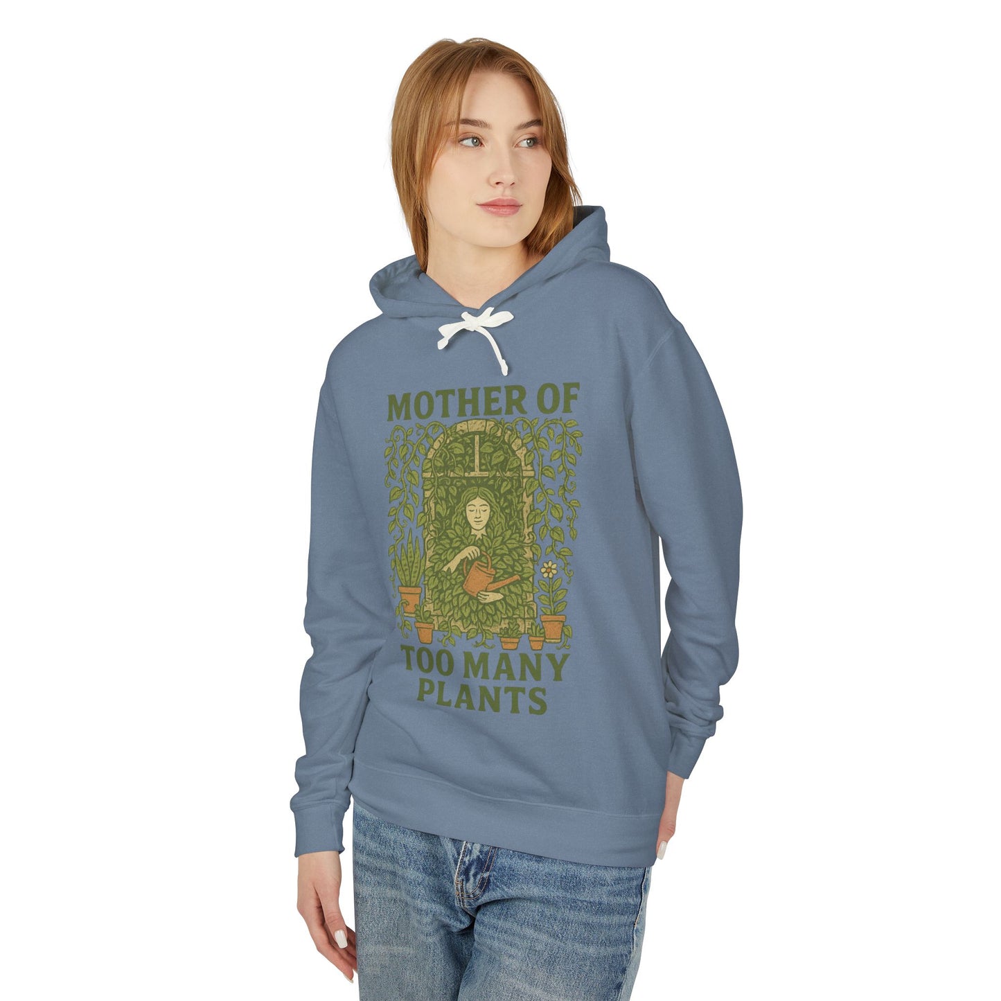 Hooded Sweatshirt | Mother of Too Many Plants - Plant Lover Gift, Gardener Apparel, Cozy Lightweight Hoodie, Eco-Friendly Sweatshirt