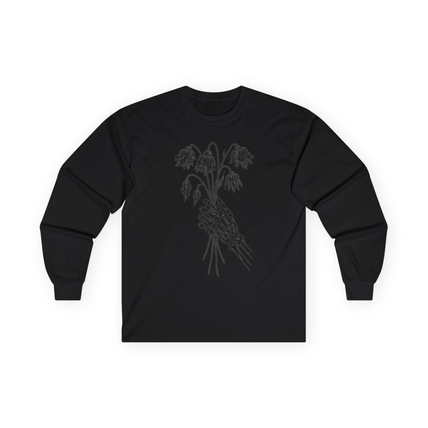Unisex Ultra Cotton Long Sleeve Tee | Skeleton Hand, Flower Bouquet - Casual Summer Top, Gift, Streetwear Fashion, Unique Graphic Shirt