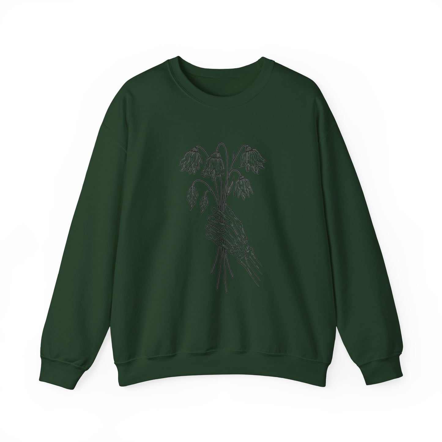 Cozy Unisex Crewneck | Skeleton Hand, Flower Bouquet - Gift for Plant Lovers, Grunge Sweatshirt, Fall Fashion, Casual Outfit