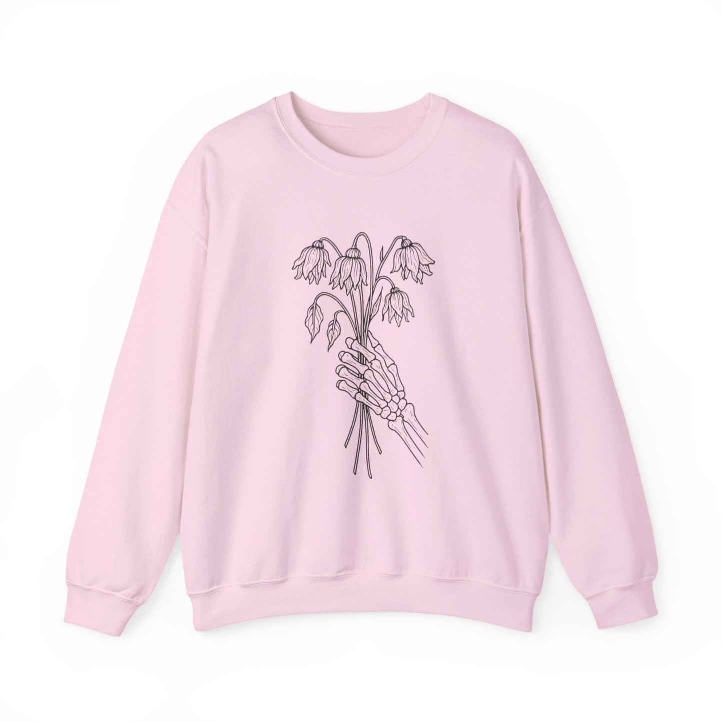 Cozy Unisex Crewneck | Skeleton Hand, Flower Bouquet - Gift for Plant Lovers, Grunge Sweatshirt, Fall Fashion, Casual Outfit