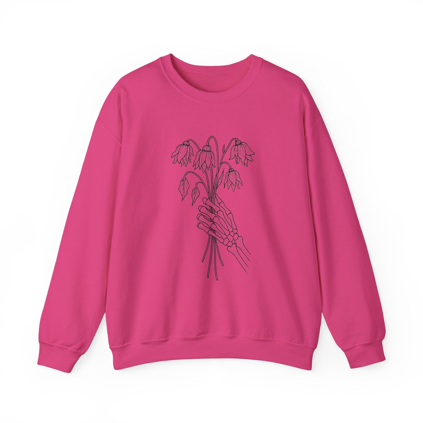 Cozy Unisex Crewneck | Skeleton Hand, Flower Bouquet - Gift for Plant Lovers, Grunge Sweatshirt, Fall Fashion, Casual Outfit