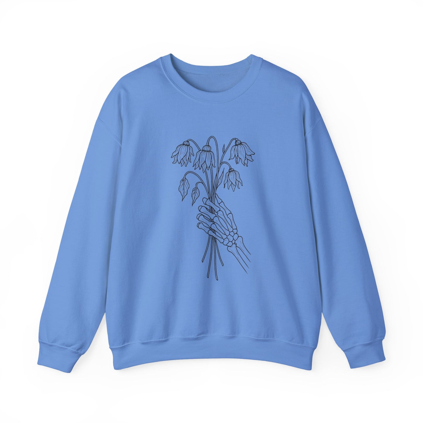 Cozy Unisex Crewneck | Skeleton Hand, Flower Bouquet - Gift for Plant Lovers, Grunge Sweatshirt, Fall Fashion, Casual Outfit