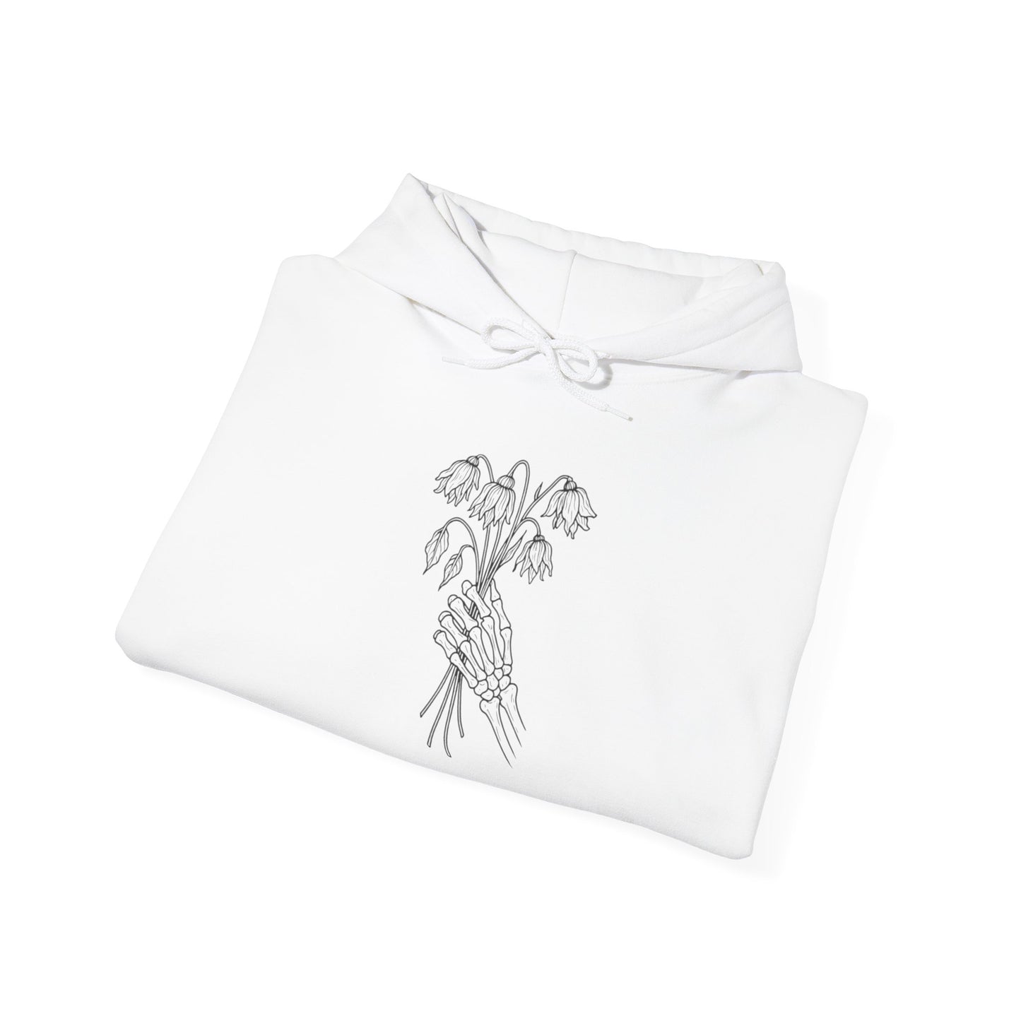 Unisex Heavy Blend Hoodie | Skeleton Hand, Flower Bouquet - Nature Lovers, Gift for Her, Casual, Trendy Unisex Clothing, Perfect for Spring