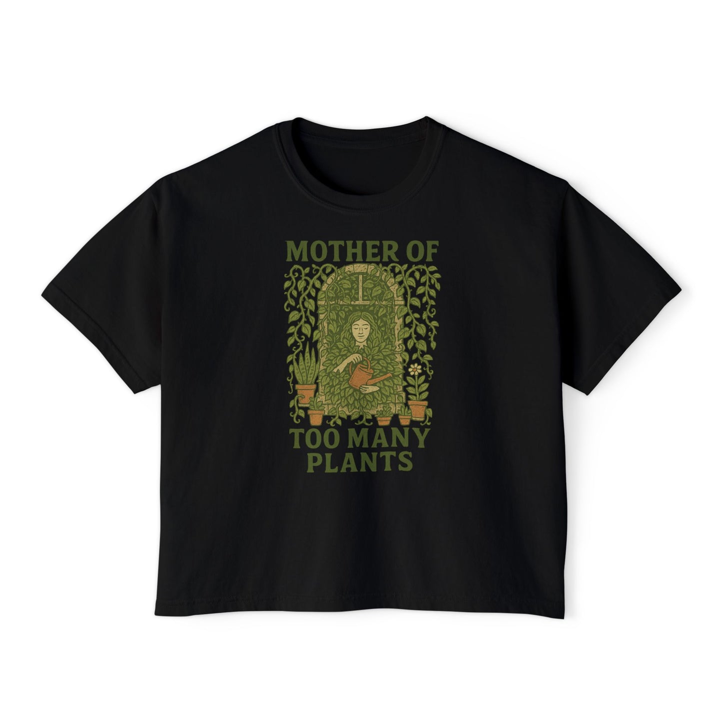 Women's Boxy Tee | Mother of Too Many Plants - Plant Lover Gift, Gardening Shirt, Eco-Friendly T-Shirt