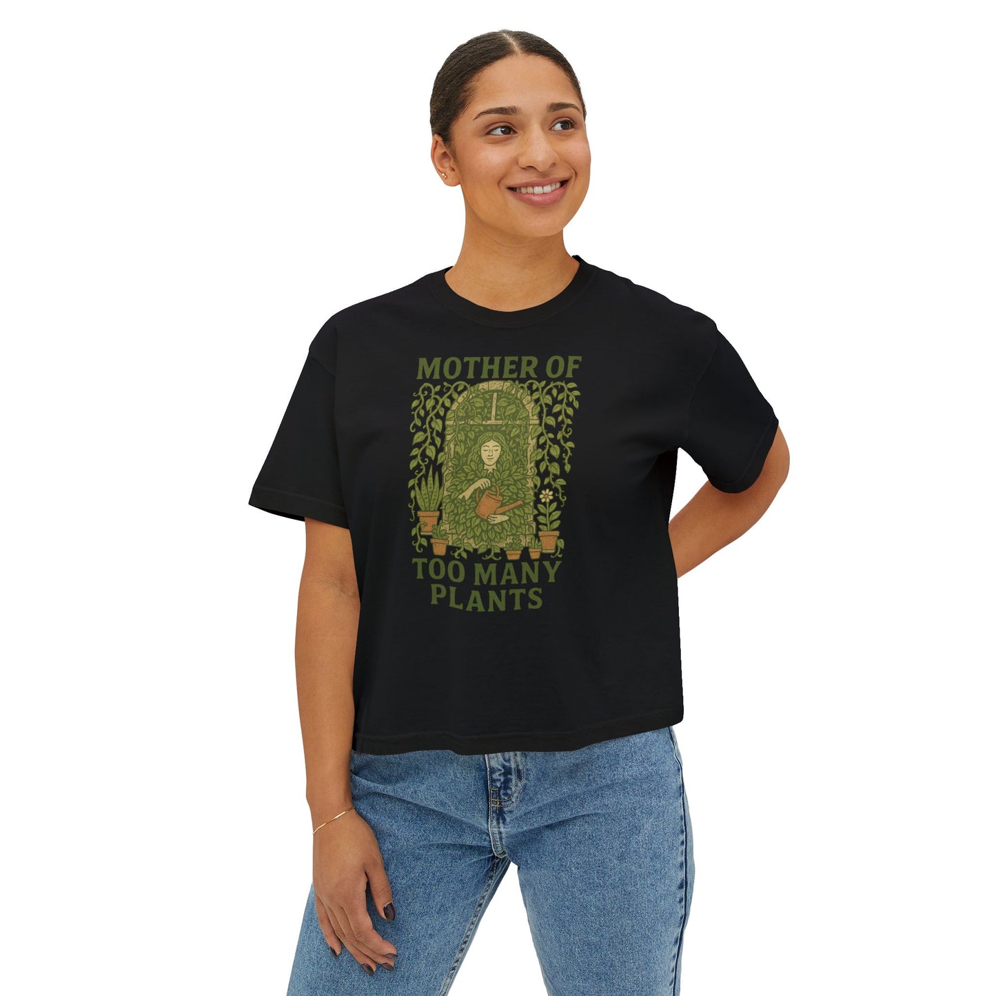 Women's Boxy Tee | Mother of Too Many Plants - Plant Lover Gift, Gardening Shirt, Eco-Friendly T-Shirt