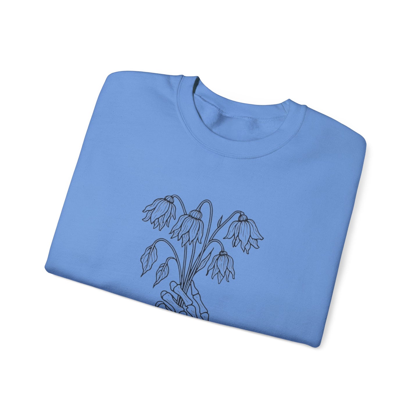 Cozy Unisex Crewneck | Skeleton Hand, Flower Bouquet - Gift for Plant Lovers, Grunge Sweatshirt, Fall Fashion, Casual Outfit