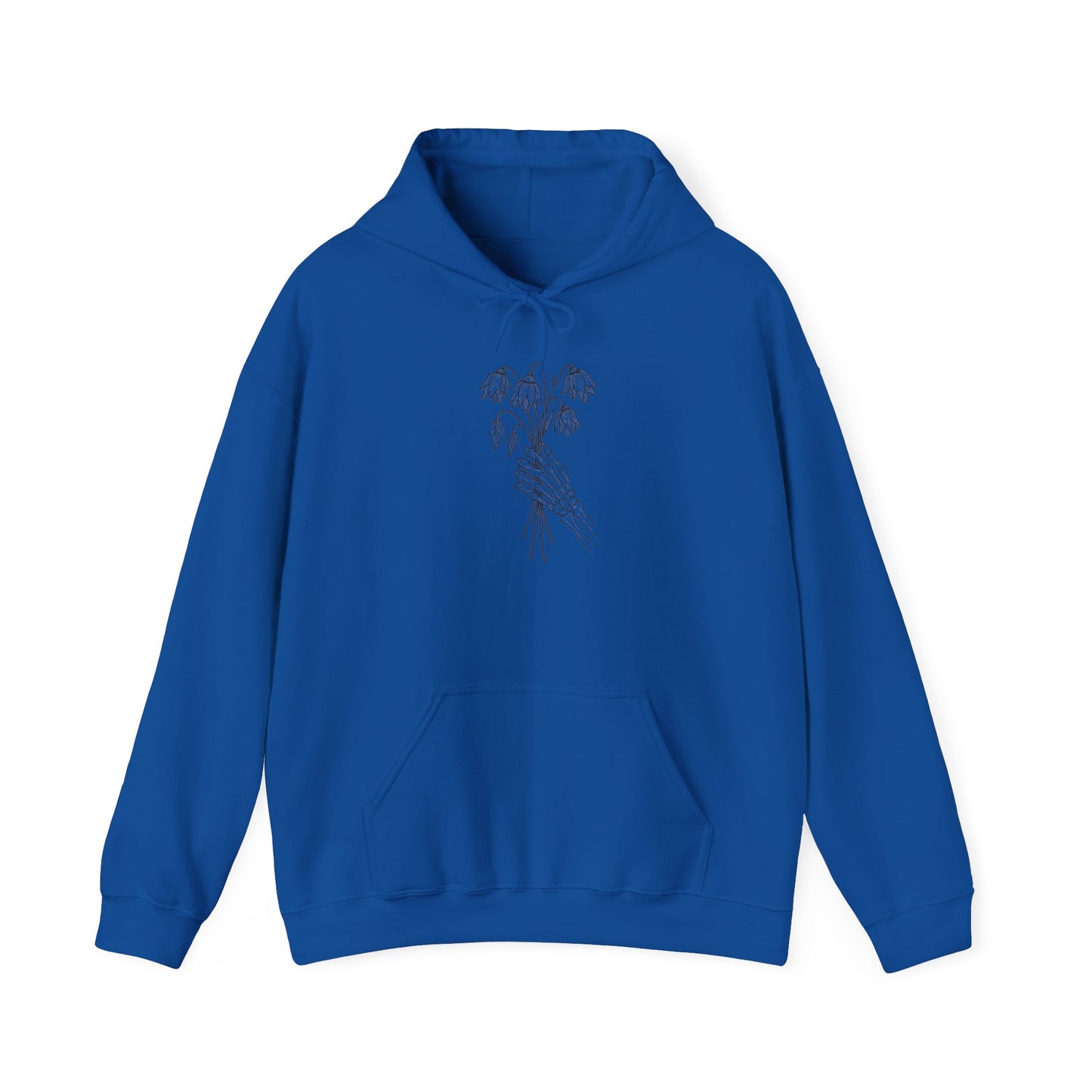 Unisex Heavy Blend Hoodie | Skeleton Hand, Flower Bouquet - Nature Lovers, Gift for Her, Casual, Trendy Unisex Clothing, Perfect for Spring