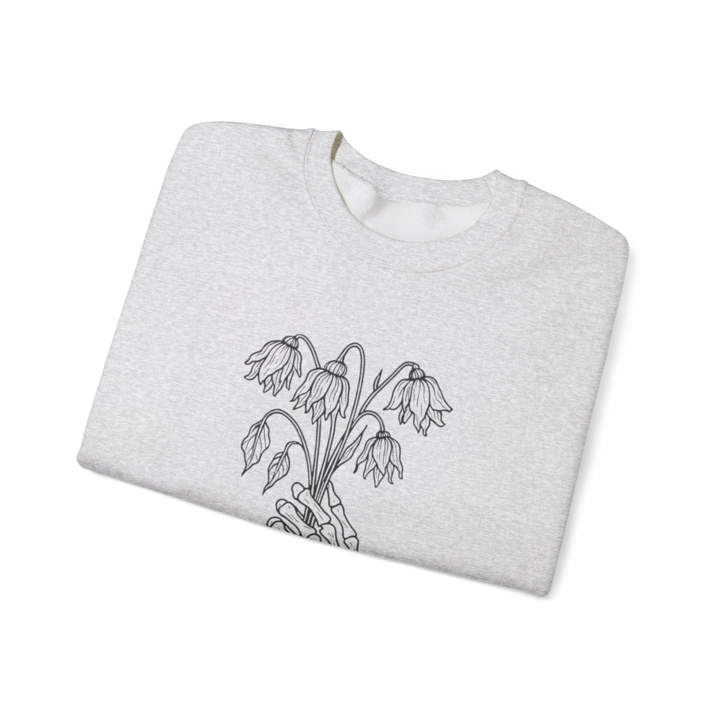 Cozy Unisex Crewneck | Skeleton Hand, Flower Bouquet - Gift for Plant Lovers, Grunge Sweatshirt, Fall Fashion, Casual Outfit