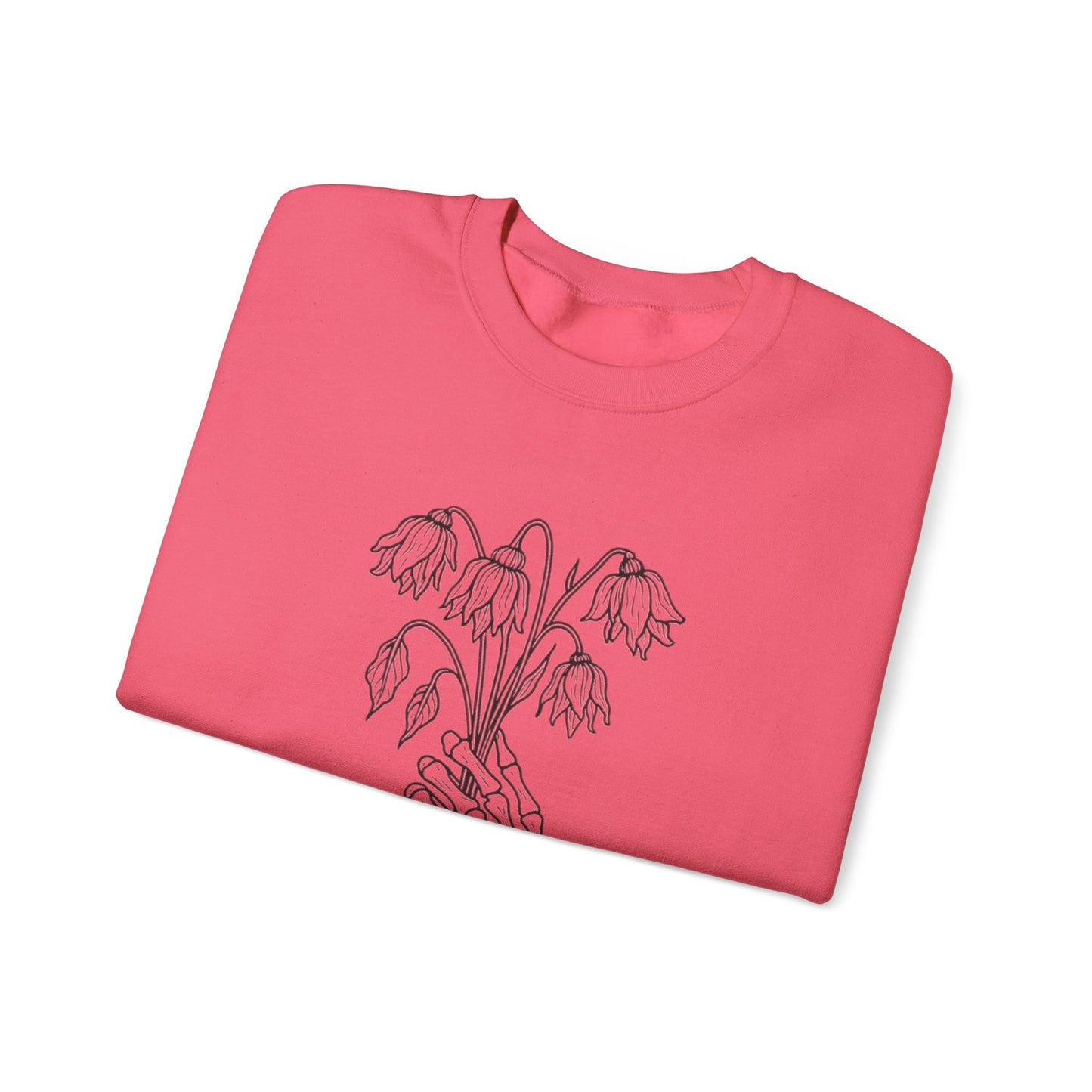 Cozy Unisex Crewneck | Skeleton Hand, Flower Bouquet - Gift for Plant Lovers, Grunge Sweatshirt, Fall Fashion, Casual Outfit