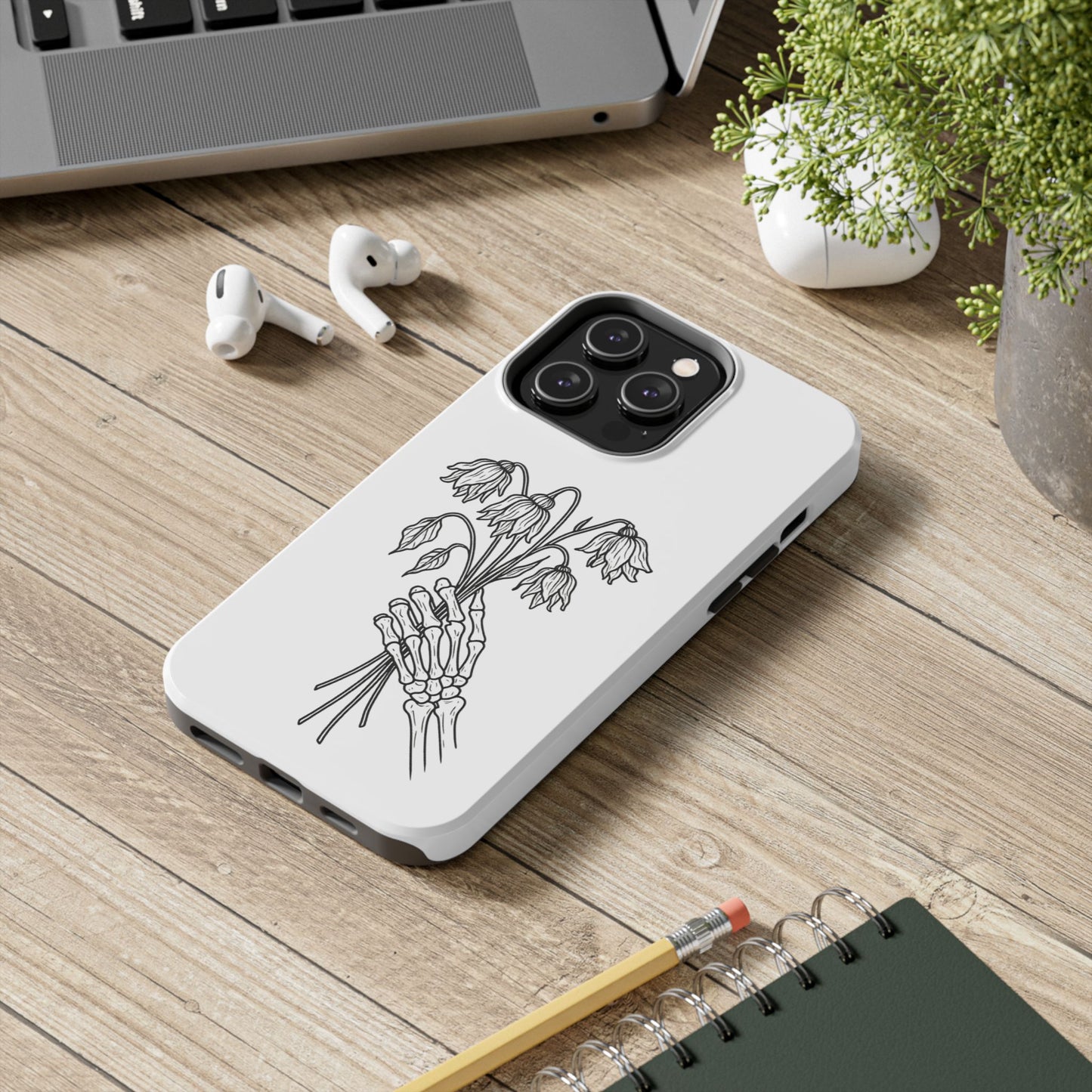 Phone Case | Skeleton Hand, Flower Bouquet - Tough and Stylish, Skeleton Design, Perfect for Grunge Lovers, Unique Gift for Everyday Use