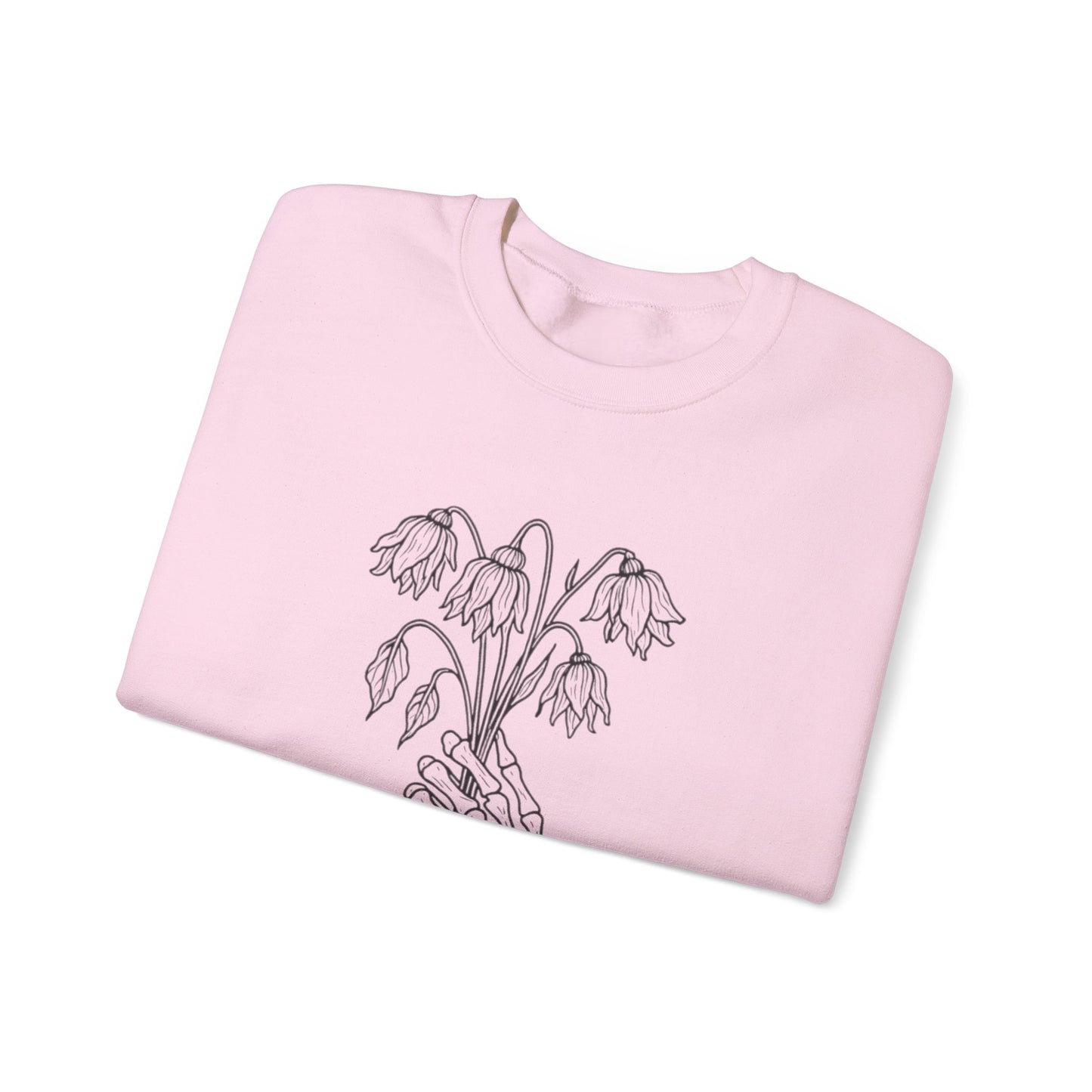 Cozy Unisex Crewneck | Skeleton Hand, Flower Bouquet - Gift for Plant Lovers, Grunge Sweatshirt, Fall Fashion, Casual Outfit