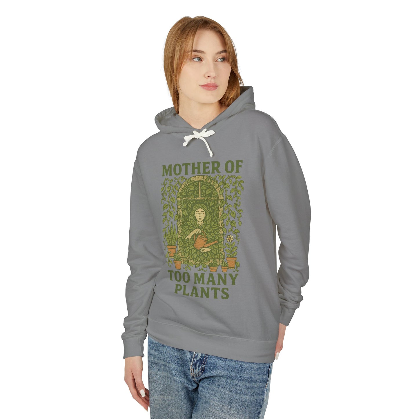 Hooded Sweatshirt | Mother of Too Many Plants - Plant Lover Gift, Gardener Apparel, Cozy Lightweight Hoodie, Eco-Friendly Sweatshirt