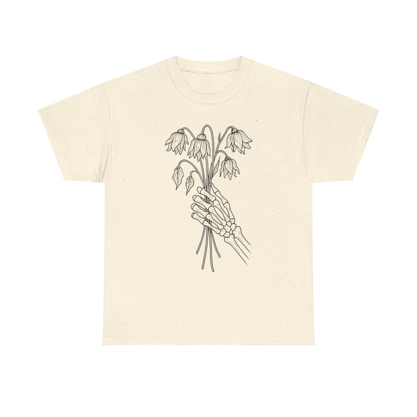 Unisex Heavy Cotton Tee | Skeleton Hand, Flower Bouquet - Casual Summer Top, Gift, Streetwear Fashion, Unique Graphic Shirt