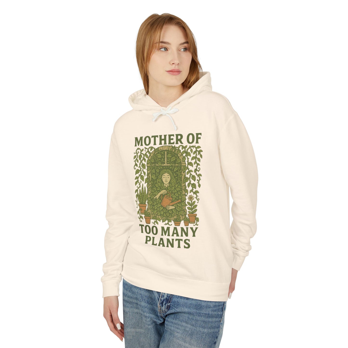 Hooded Sweatshirt | Mother of Too Many Plants - Plant Lover Gift, Gardener Apparel, Cozy Lightweight Hoodie, Eco-Friendly Sweatshirt