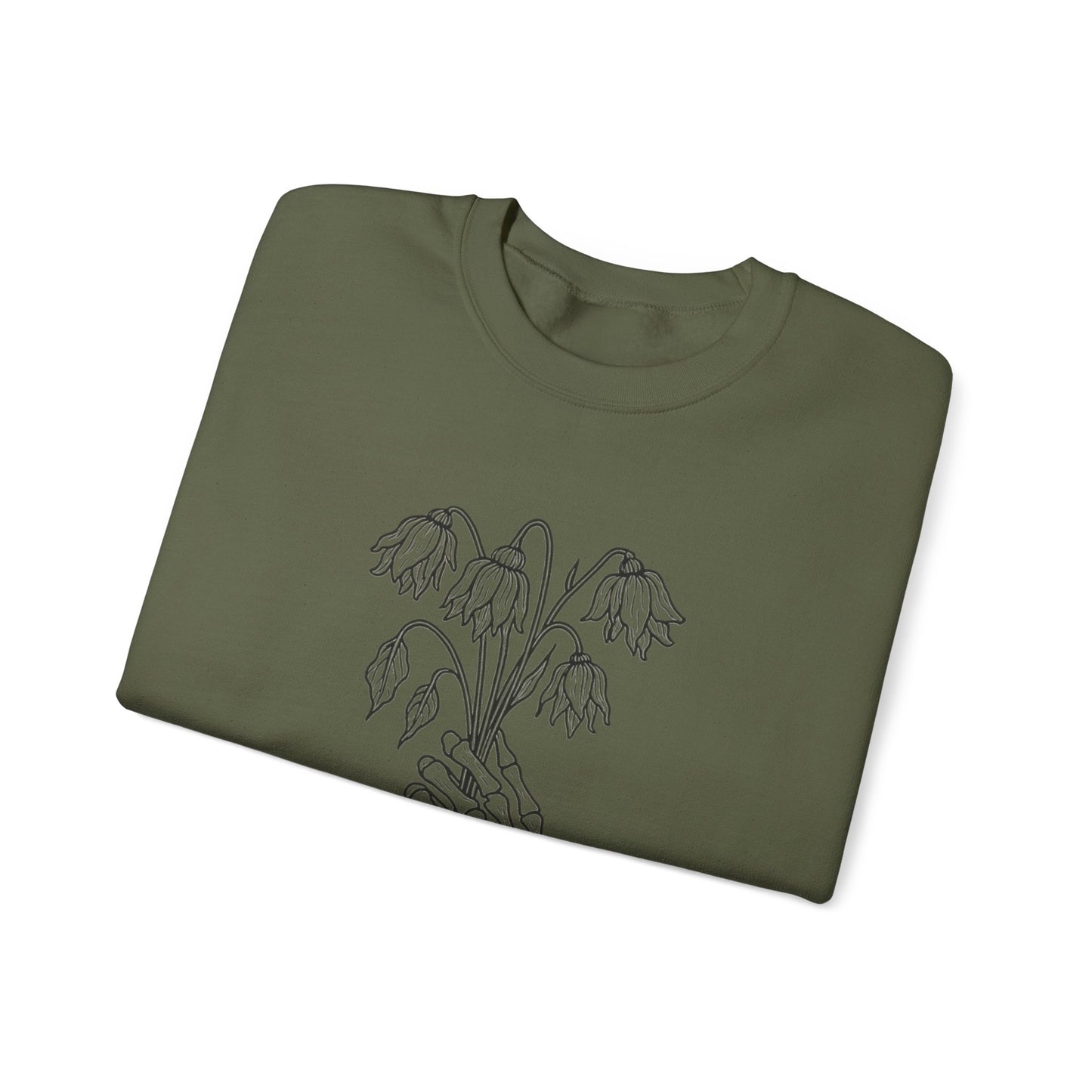 Cozy Unisex Crewneck | Skeleton Hand, Flower Bouquet - Gift for Plant Lovers, Grunge Sweatshirt, Fall Fashion, Casual Outfit