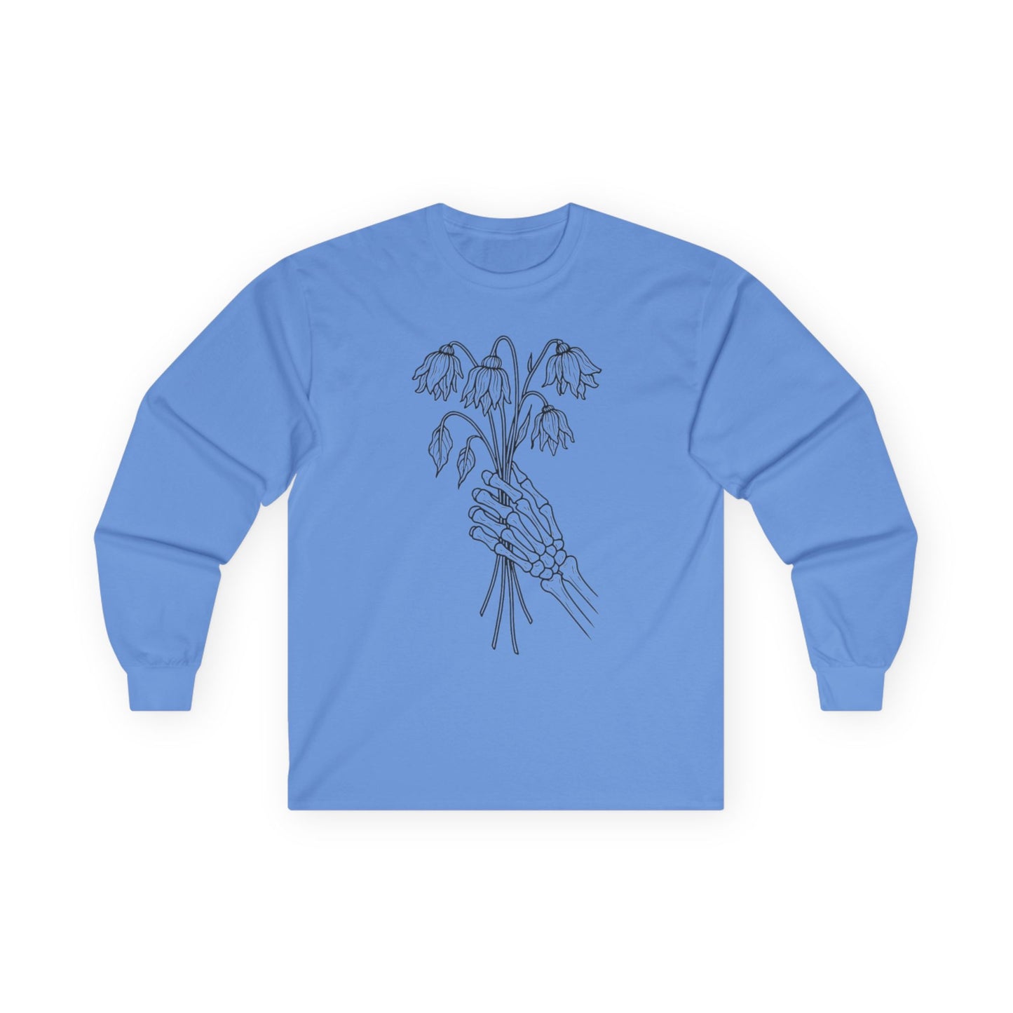 Unisex Ultra Cotton Long Sleeve Tee | Skeleton Hand, Flower Bouquet - Casual Summer Top, Gift, Streetwear Fashion, Unique Graphic Shirt