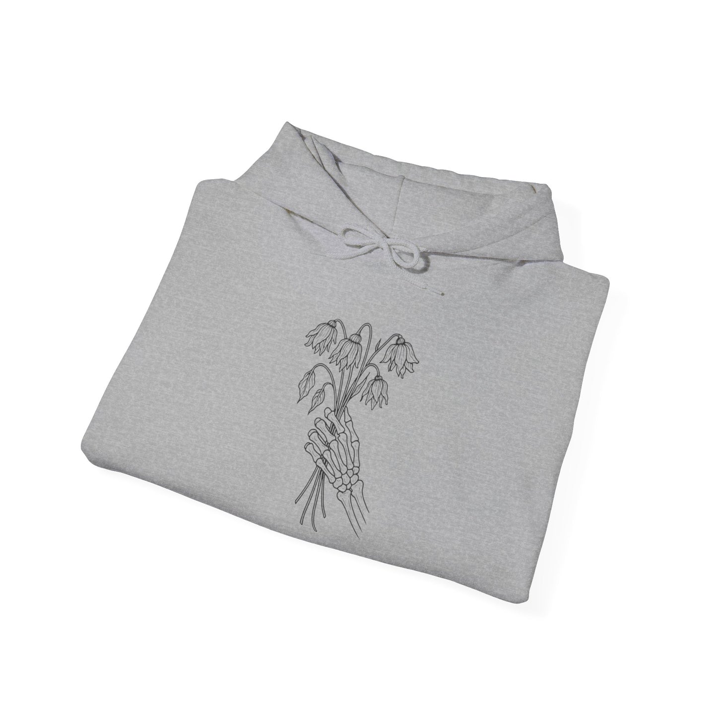 Unisex Heavy Blend Hoodie | Skeleton Hand, Flower Bouquet - Nature Lovers, Gift for Her, Casual, Trendy Unisex Clothing, Perfect for Spring