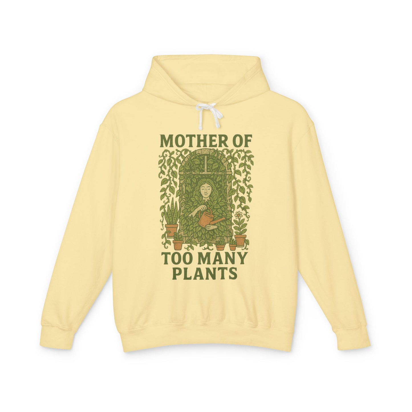 Hooded Sweatshirt | Mother of Too Many Plants - Plant Lover Gift, Gardener Apparel, Cozy Lightweight Hoodie, Eco-Friendly Sweatshirt