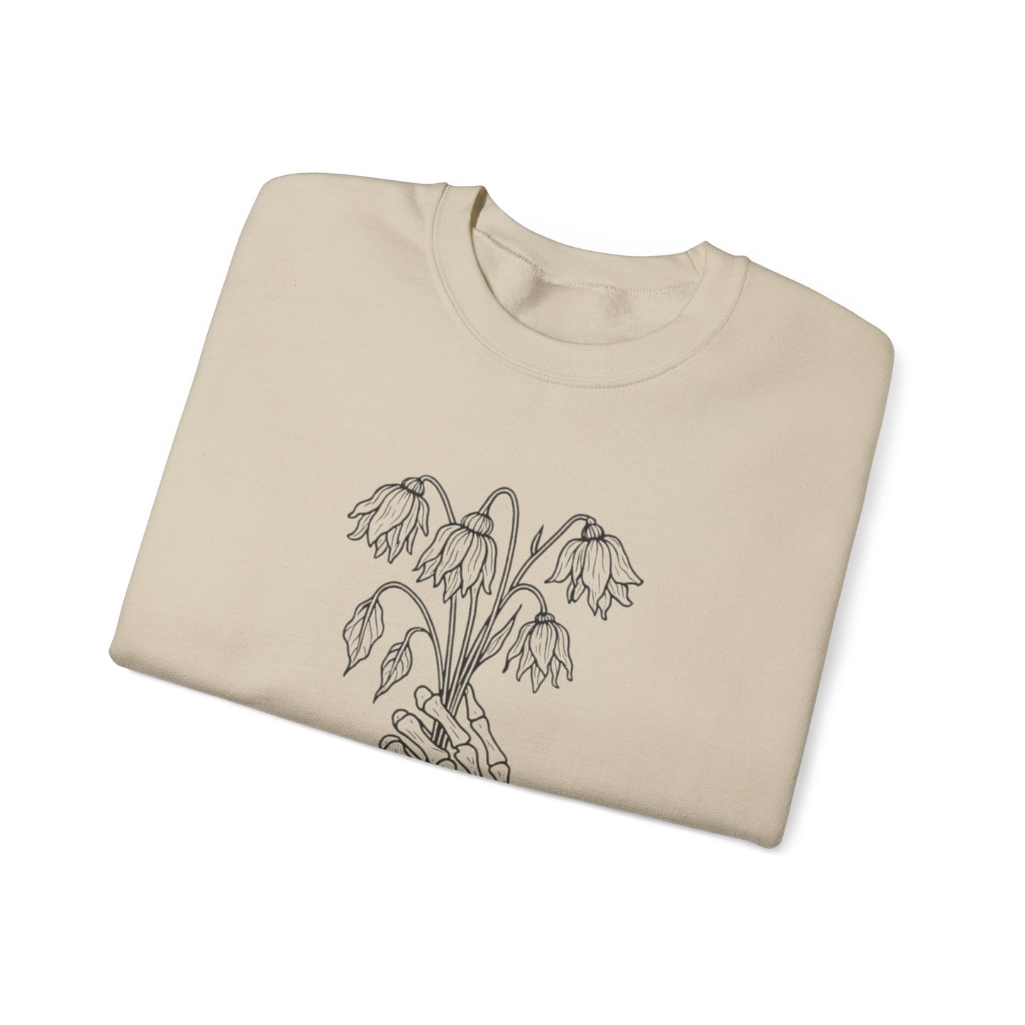 Cozy Unisex Crewneck | Skeleton Hand, Flower Bouquet - Gift for Plant Lovers, Grunge Sweatshirt, Fall Fashion, Casual Outfit