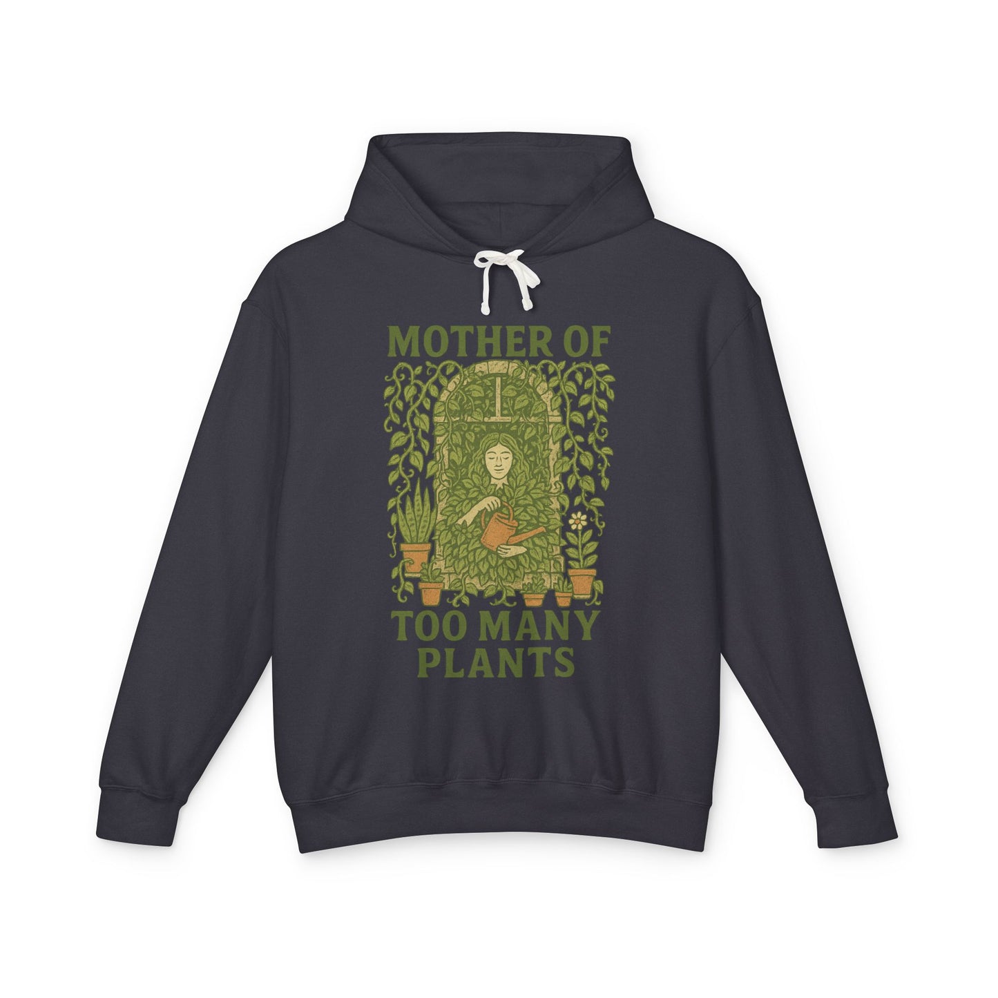 Hooded Sweatshirt | Mother of Too Many Plants - Plant Lover Gift, Gardener Apparel, Cozy Lightweight Hoodie, Eco-Friendly Sweatshirt