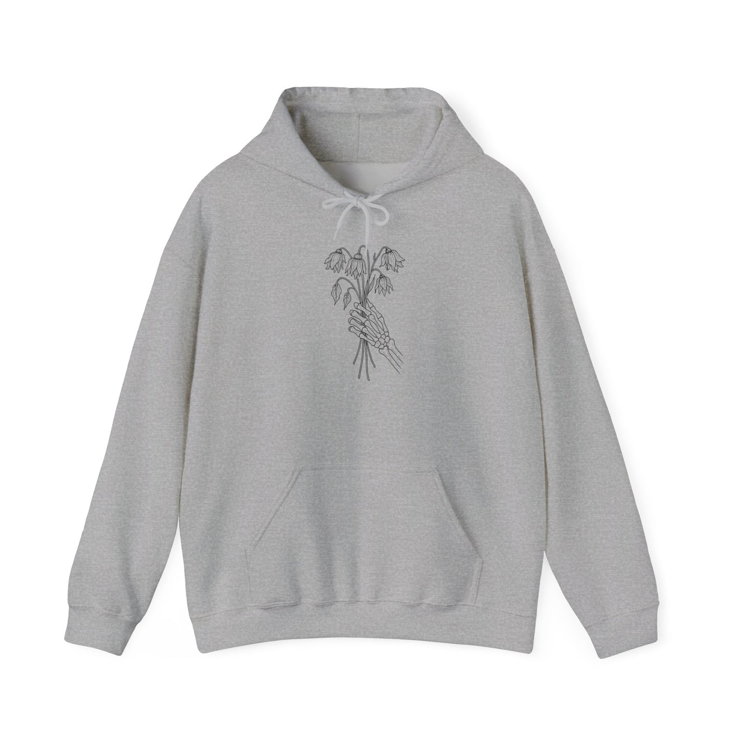 Unisex Heavy Blend Hoodie | Skeleton Hand, Flower Bouquet - Nature Lovers, Gift for Her, Casual, Trendy Unisex Clothing, Perfect for Spring