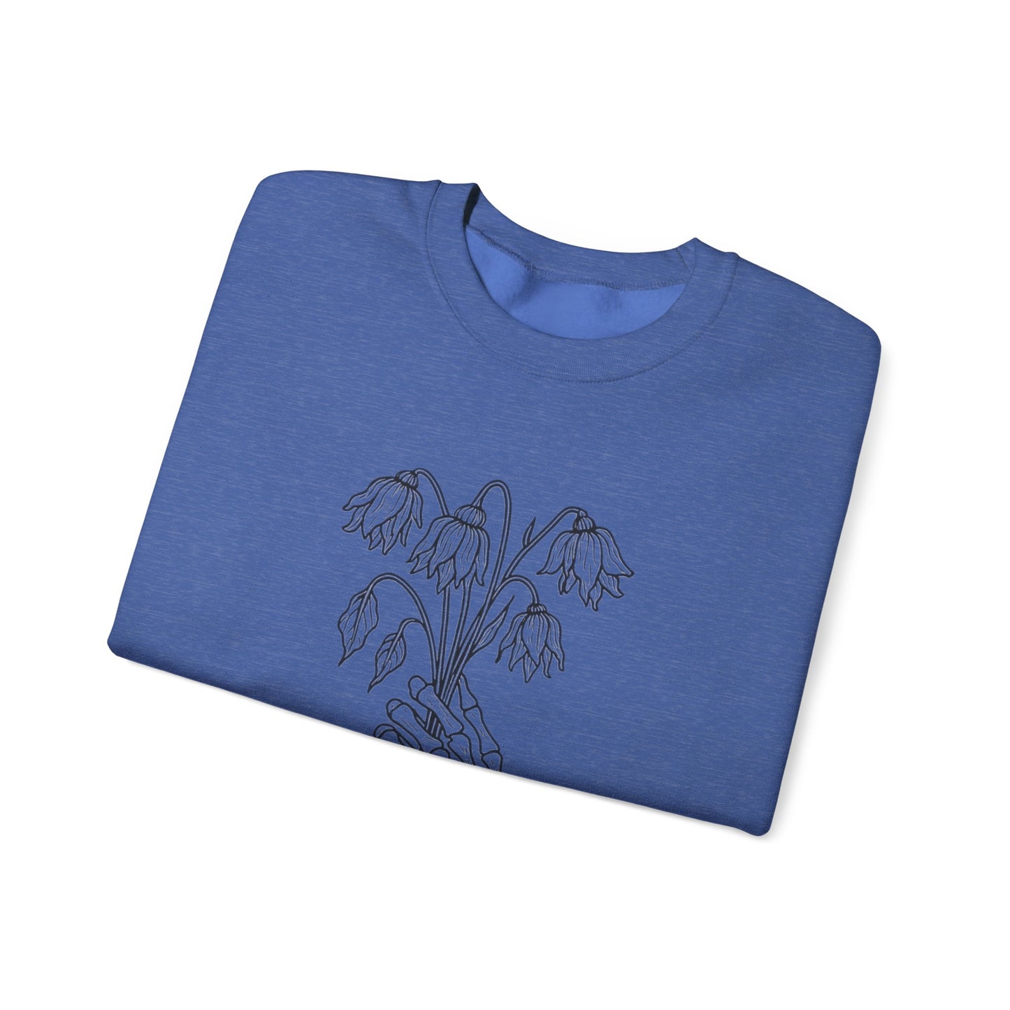 Cozy Unisex Crewneck | Skeleton Hand, Flower Bouquet - Gift for Plant Lovers, Grunge Sweatshirt, Fall Fashion, Casual Outfit