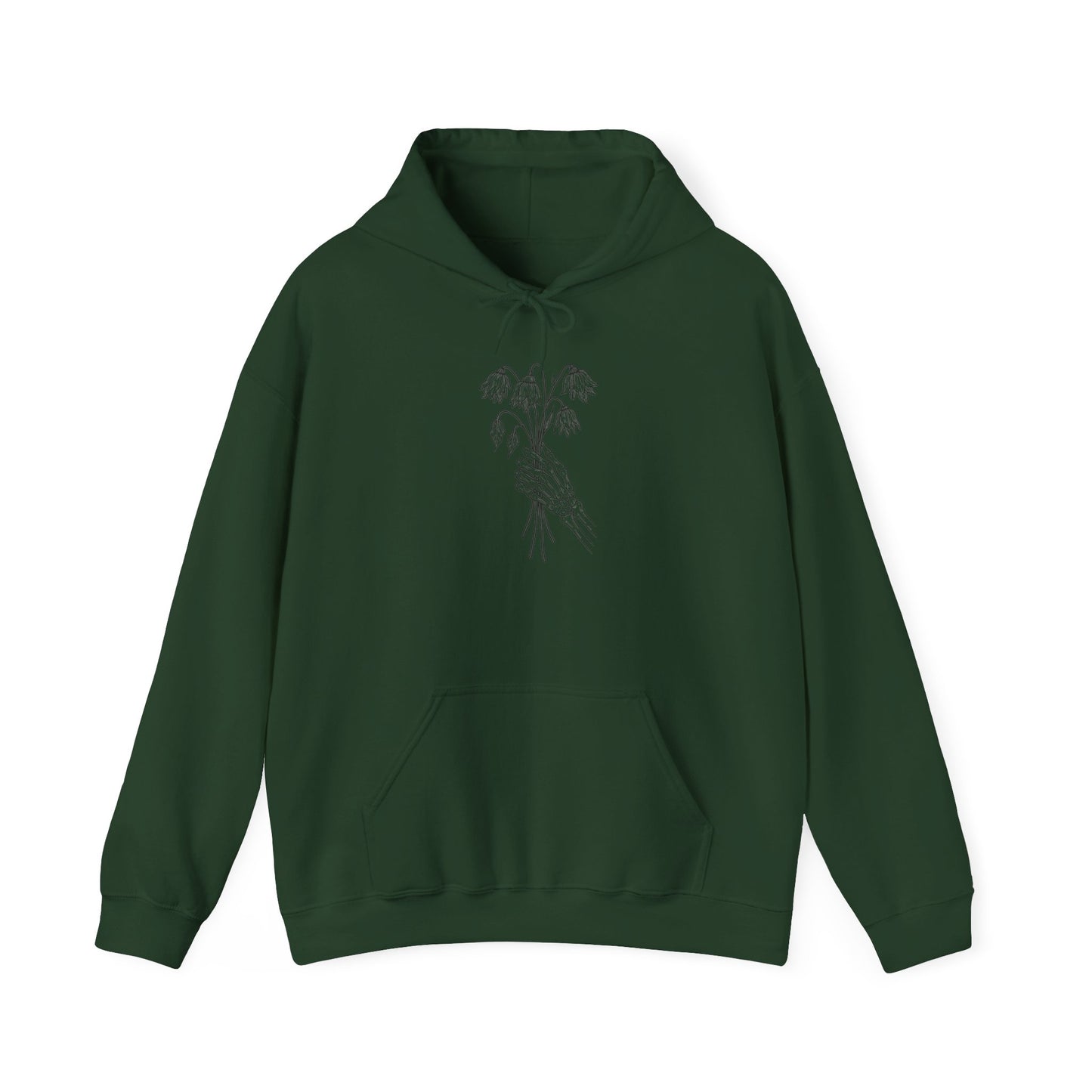 Unisex Heavy Blend Hoodie | Skeleton Hand, Flower Bouquet - Nature Lovers, Gift for Her, Casual, Trendy Unisex Clothing, Perfect for Spring