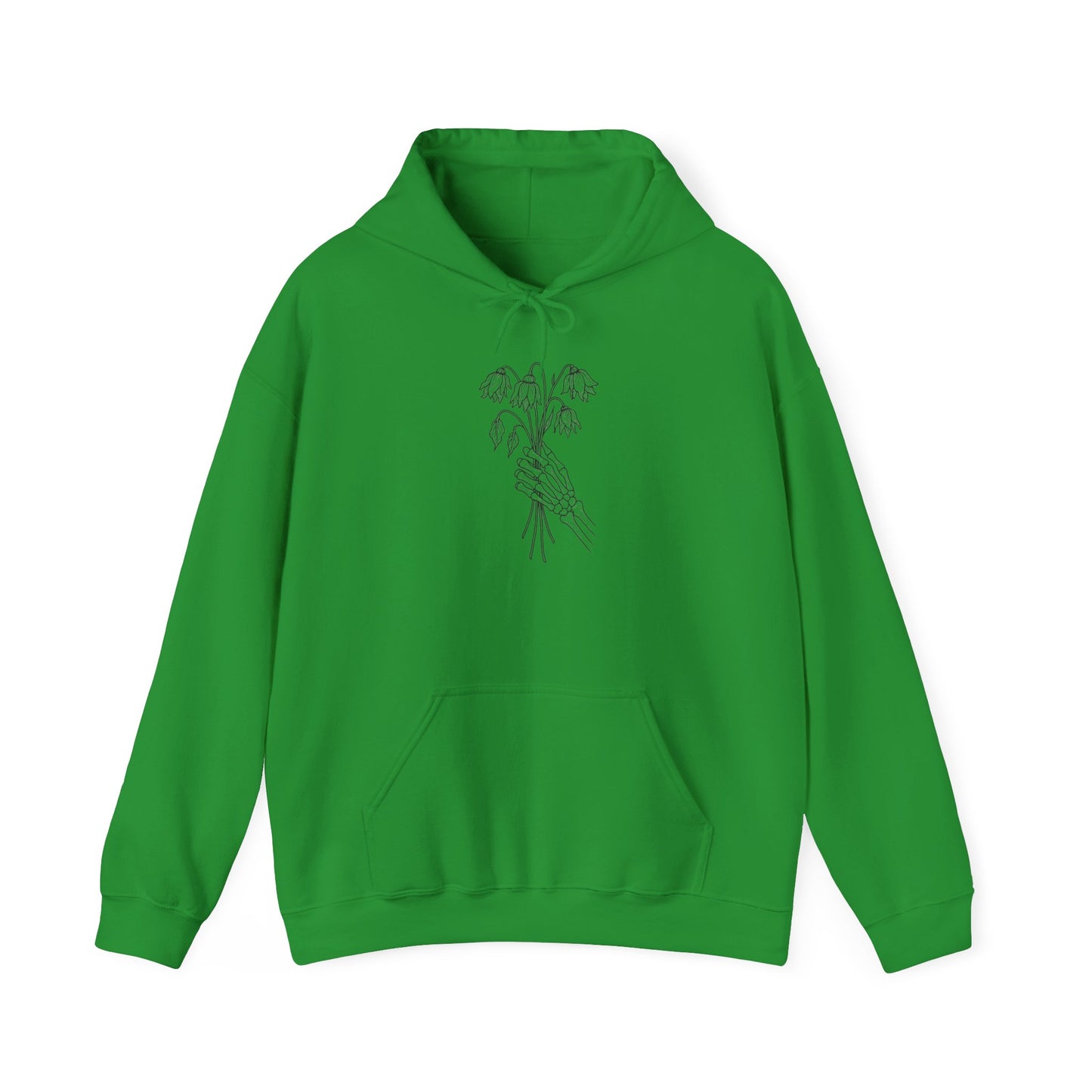 Unisex Heavy Blend Hoodie | Skeleton Hand, Flower Bouquet - Nature Lovers, Gift for Her, Casual, Trendy Unisex Clothing, Perfect for Spring