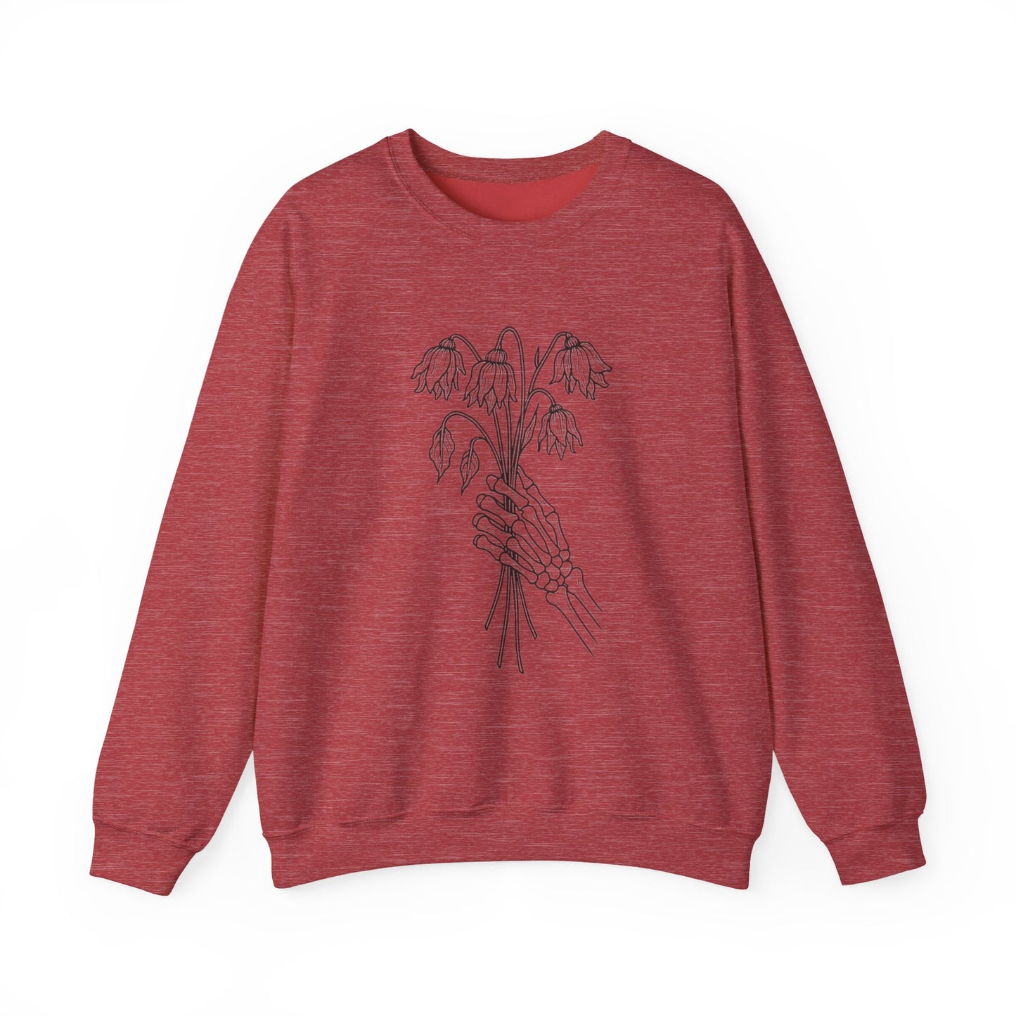 Cozy Unisex Crewneck | Skeleton Hand, Flower Bouquet - Gift for Plant Lovers, Grunge Sweatshirt, Fall Fashion, Casual Outfit
