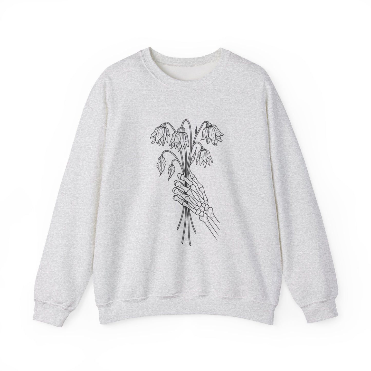 Cozy Unisex Crewneck | Skeleton Hand, Flower Bouquet - Gift for Plant Lovers, Grunge Sweatshirt, Fall Fashion, Casual Outfit