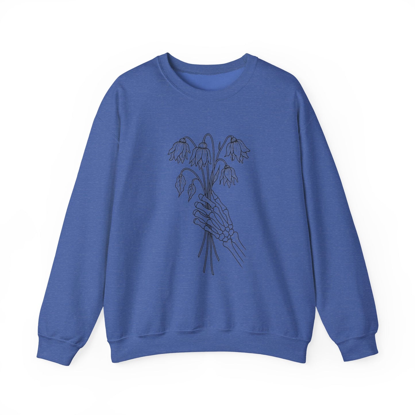 Cozy Unisex Crewneck | Skeleton Hand, Flower Bouquet - Gift for Plant Lovers, Grunge Sweatshirt, Fall Fashion, Casual Outfit