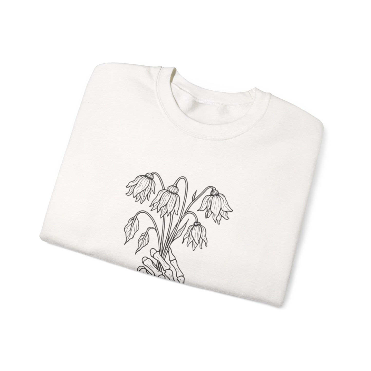 Cozy Unisex Crewneck | Skeleton Hand, Flower Bouquet - Gift for Plant Lovers, Grunge Sweatshirt, Fall Fashion, Casual Outfit