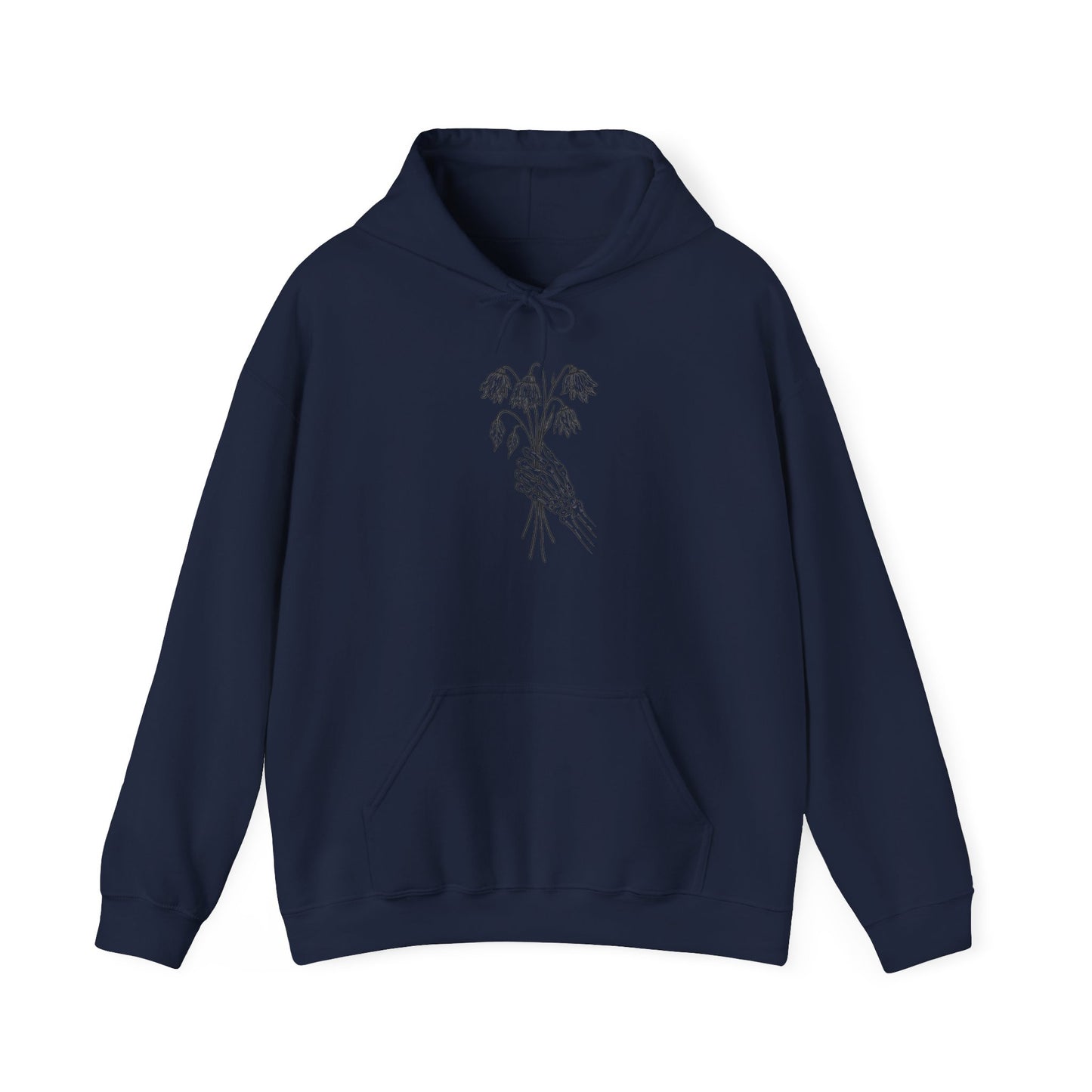 Unisex Heavy Blend Hoodie | Skeleton Hand, Flower Bouquet - Nature Lovers, Gift for Her, Casual, Trendy Unisex Clothing, Perfect for Spring