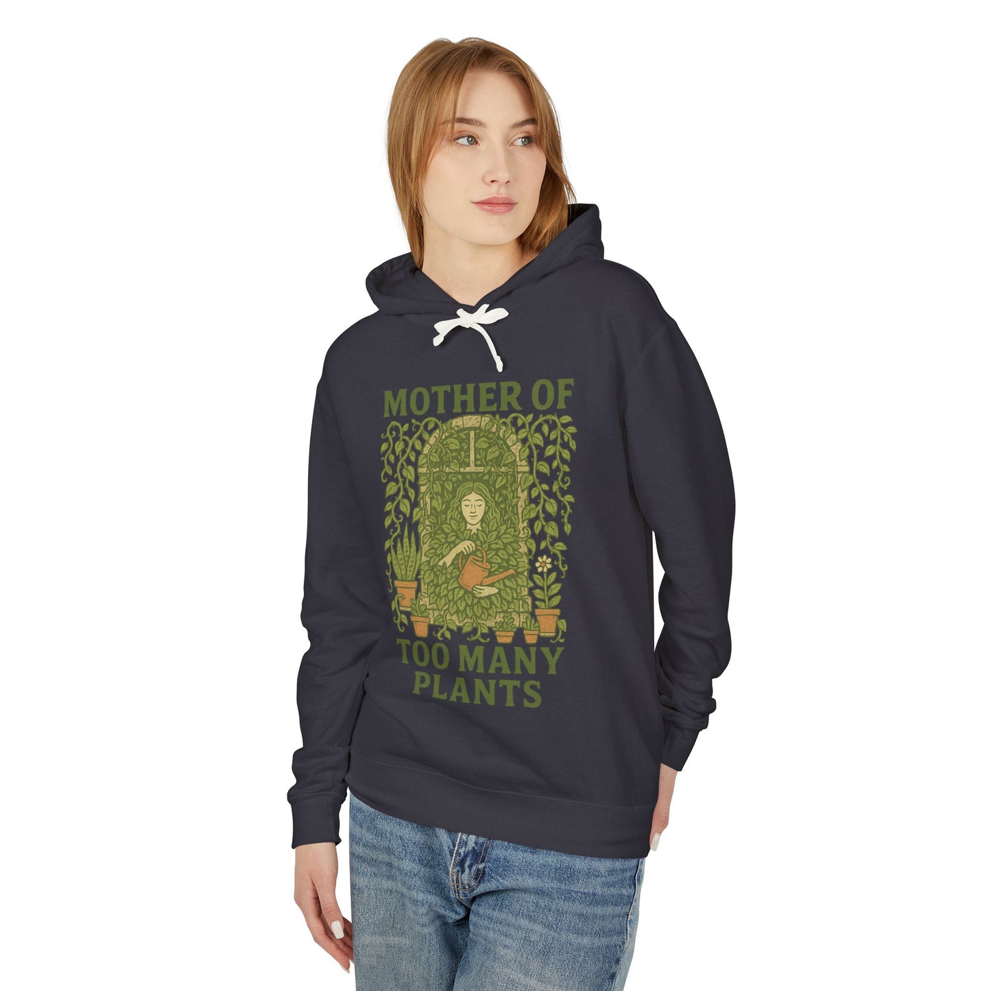Hooded Sweatshirt | Mother of Too Many Plants - Plant Lover Gift, Gardener Apparel, Cozy Lightweight Hoodie, Eco-Friendly Sweatshirt