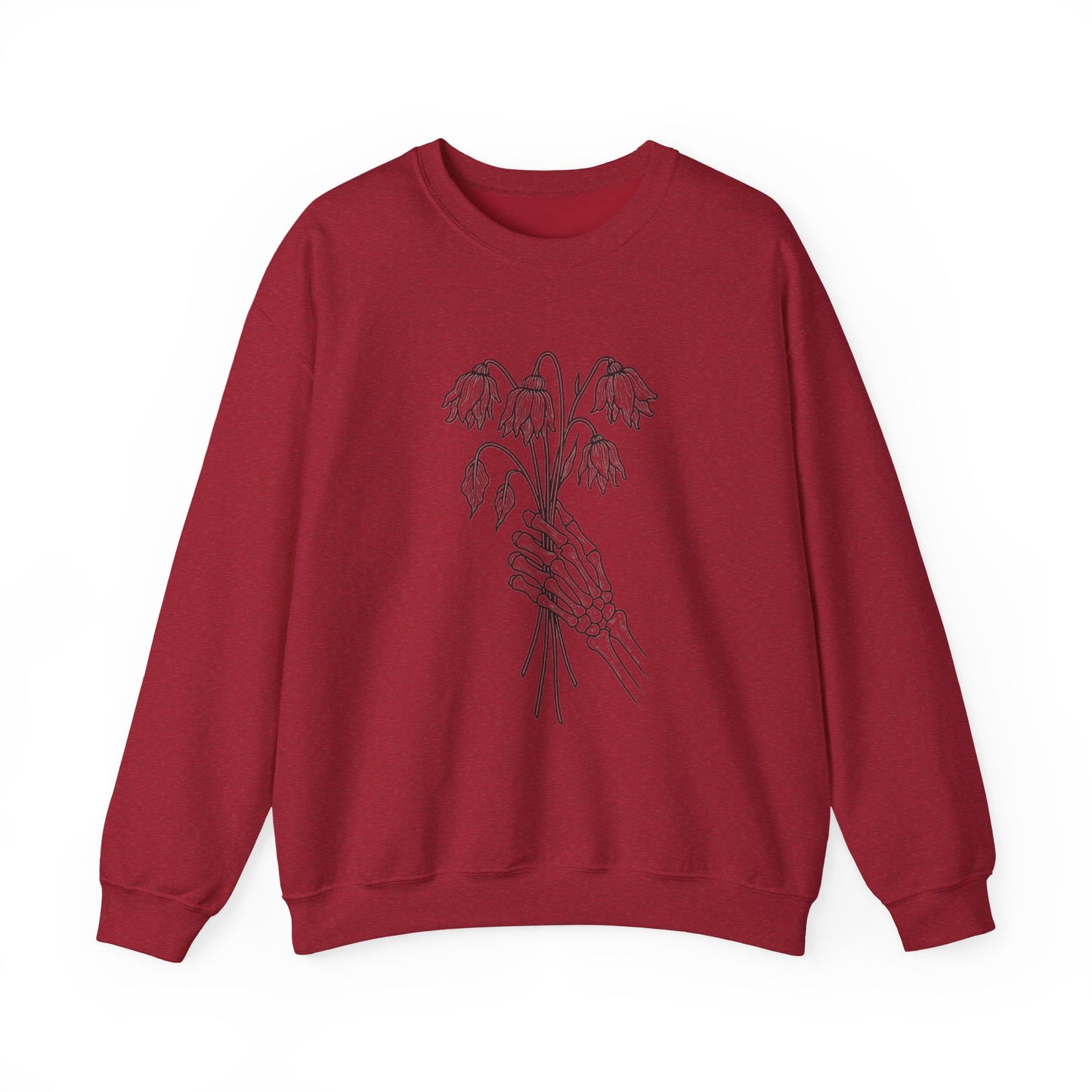 Cozy Unisex Crewneck | Skeleton Hand, Flower Bouquet - Gift for Plant Lovers, Grunge Sweatshirt, Fall Fashion, Casual Outfit