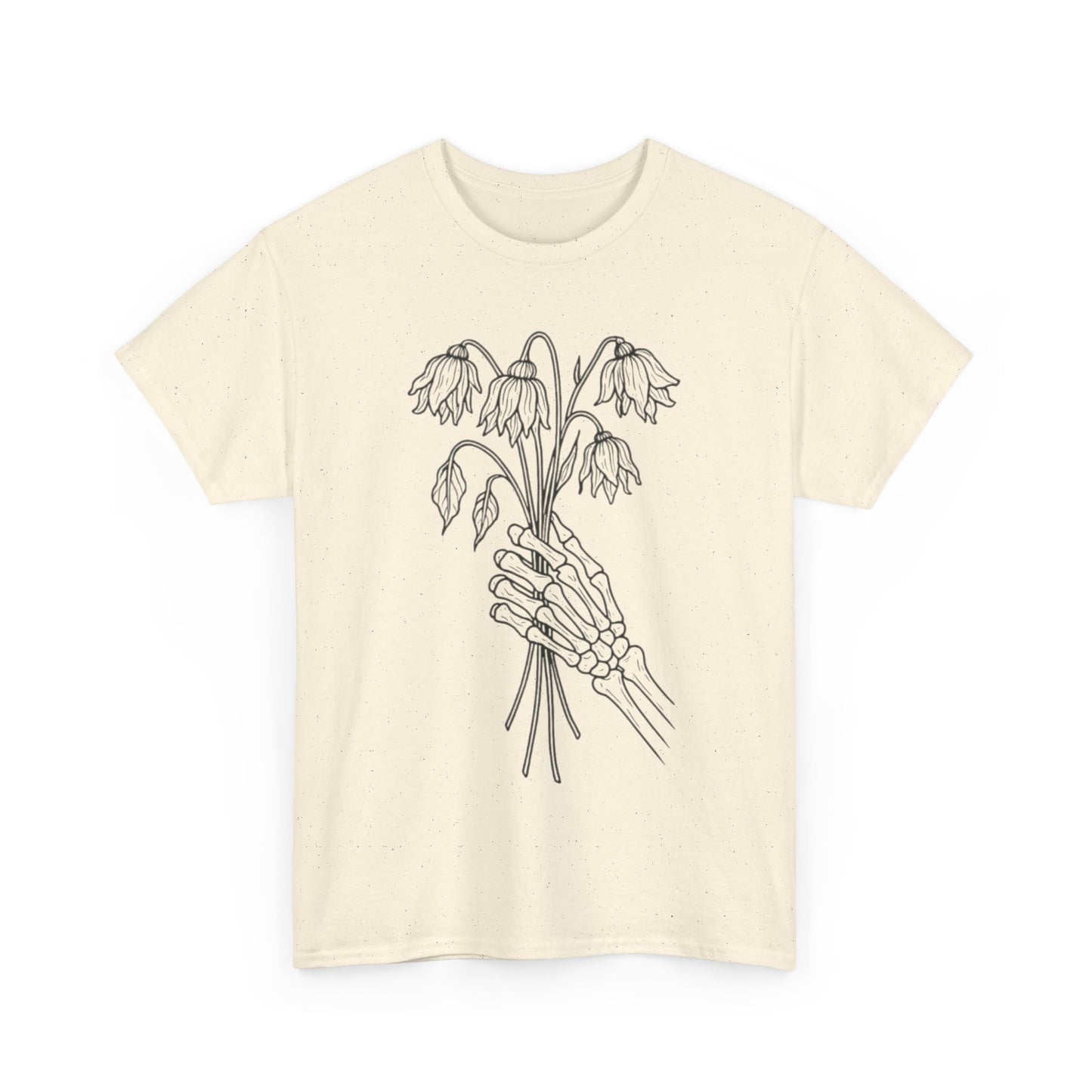Unisex Heavy Cotton Tee | Skeleton Hand, Flower Bouquet - Casual Summer Top, Gift, Streetwear Fashion, Unique Graphic Shirt