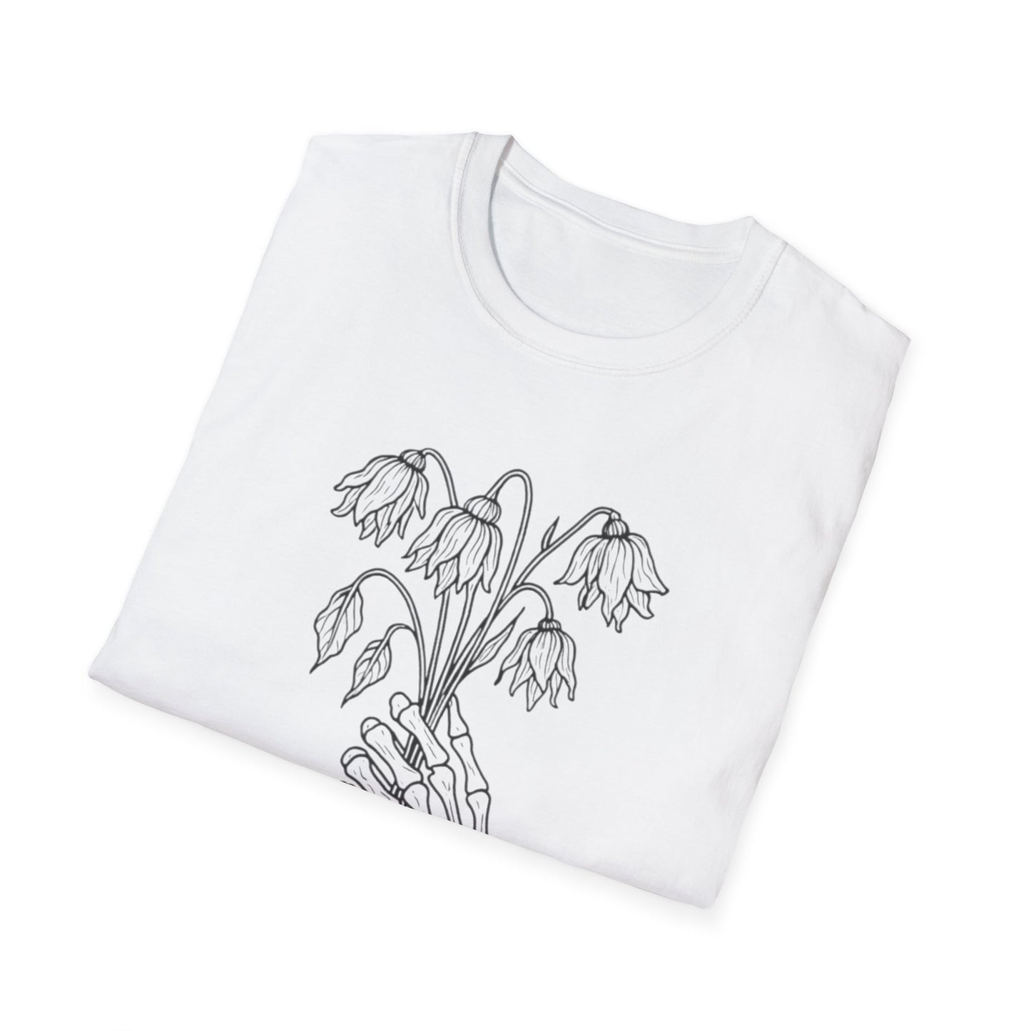 Unisex Graphic Tee | Skeleton Hand, Flower Bouquet - Trendy Clothing, Casual Wear, Gift Idea for Friends, Alternative Fashion