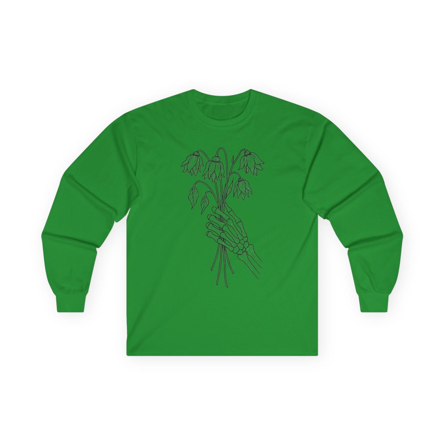 Unisex Ultra Cotton Long Sleeve Tee | Skeleton Hand, Flower Bouquet - Casual Summer Top, Gift, Streetwear Fashion, Unique Graphic Shirt