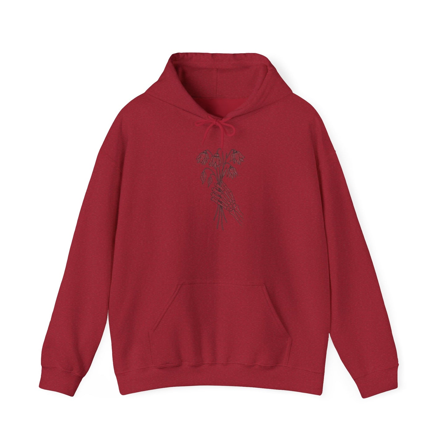Unisex Heavy Blend Hoodie | Skeleton Hand, Flower Bouquet - Nature Lovers, Gift for Her, Casual, Trendy Unisex Clothing, Perfect for Spring