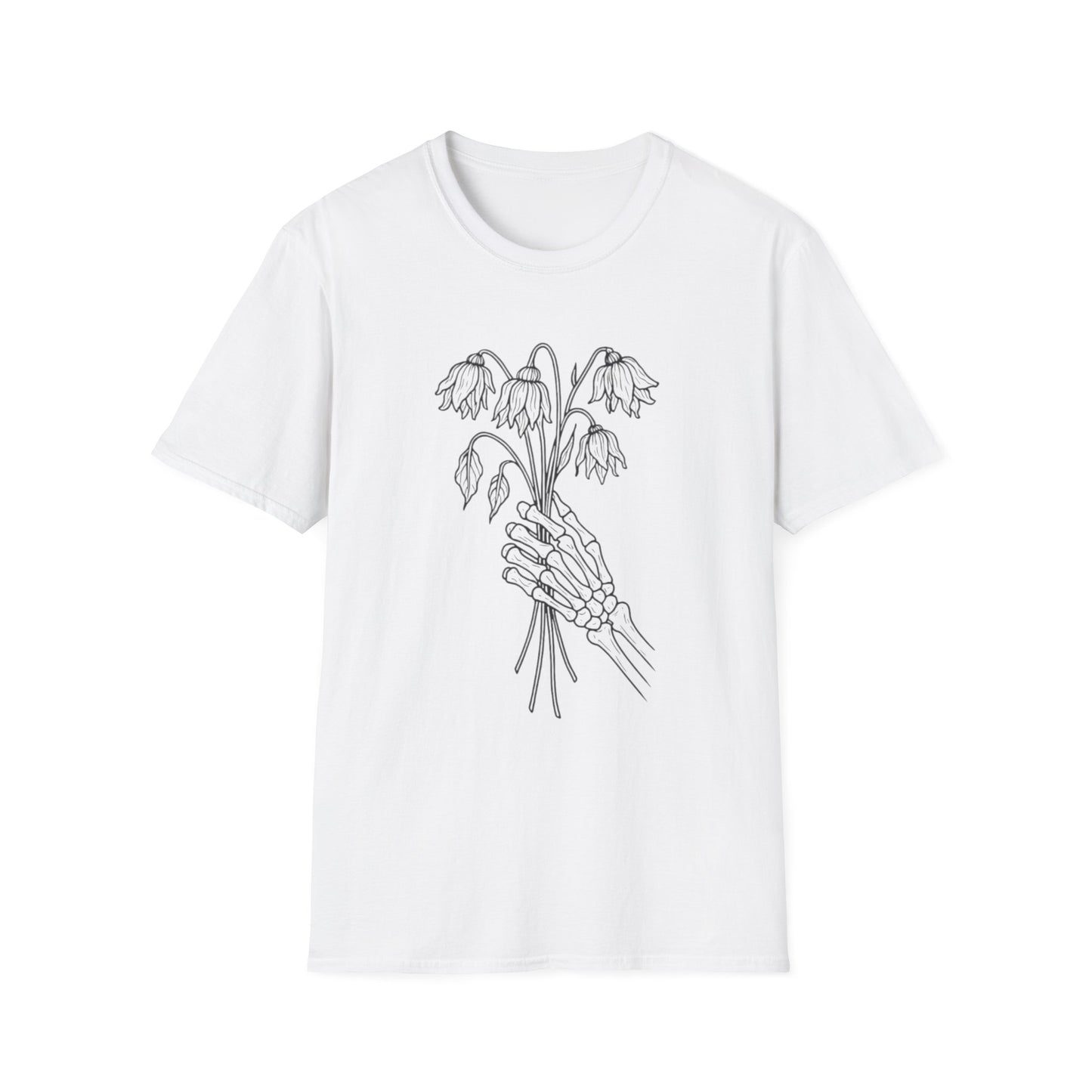 Unisex Graphic Tee | Skeleton Hand, Flower Bouquet - Trendy Clothing, Casual Wear, Gift Idea for Friends, Alternative Fashion
