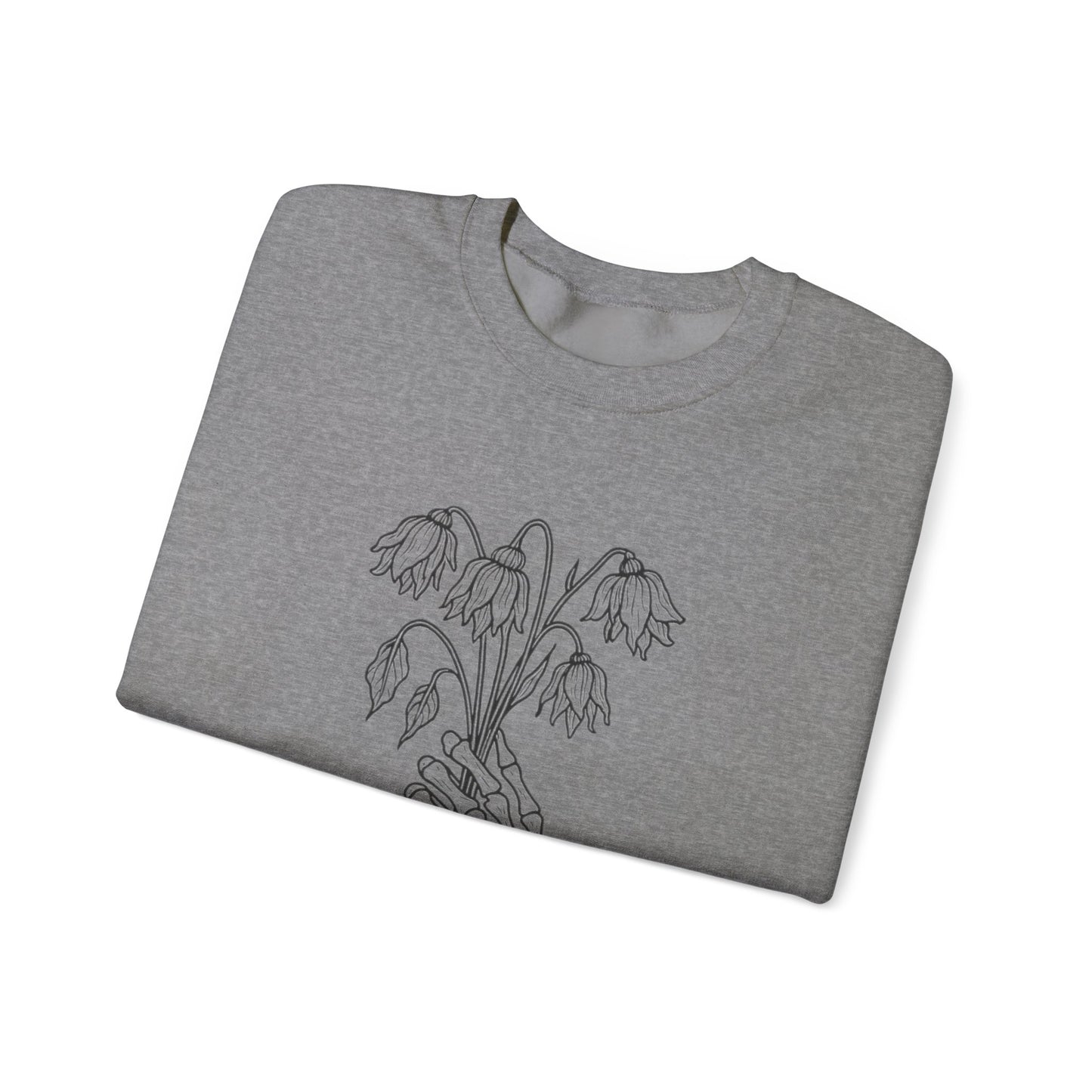 Cozy Unisex Crewneck | Skeleton Hand, Flower Bouquet - Gift for Plant Lovers, Grunge Sweatshirt, Fall Fashion, Casual Outfit