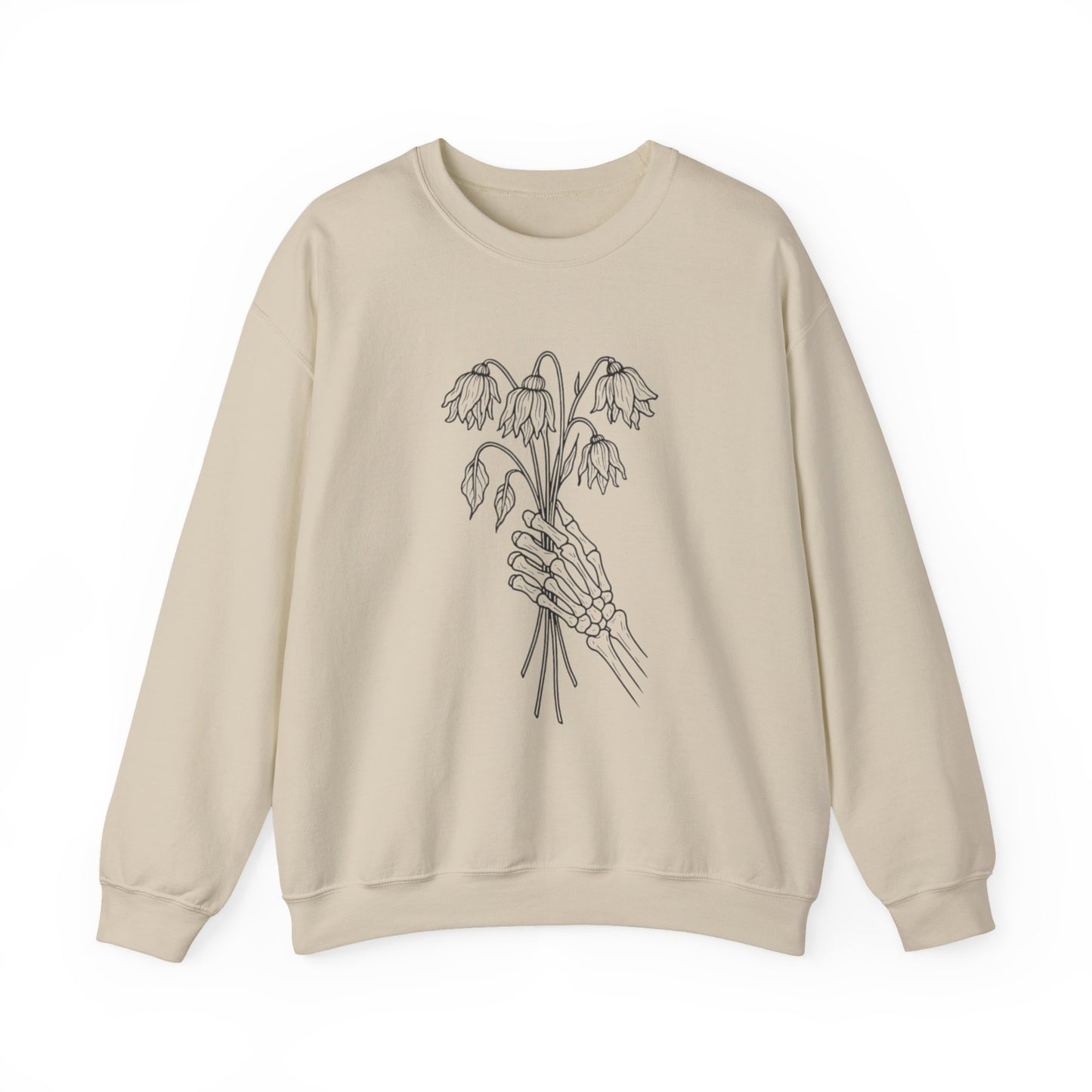 Cozy Unisex Crewneck | Skeleton Hand, Flower Bouquet - Gift for Plant Lovers, Grunge Sweatshirt, Fall Fashion, Casual Outfit