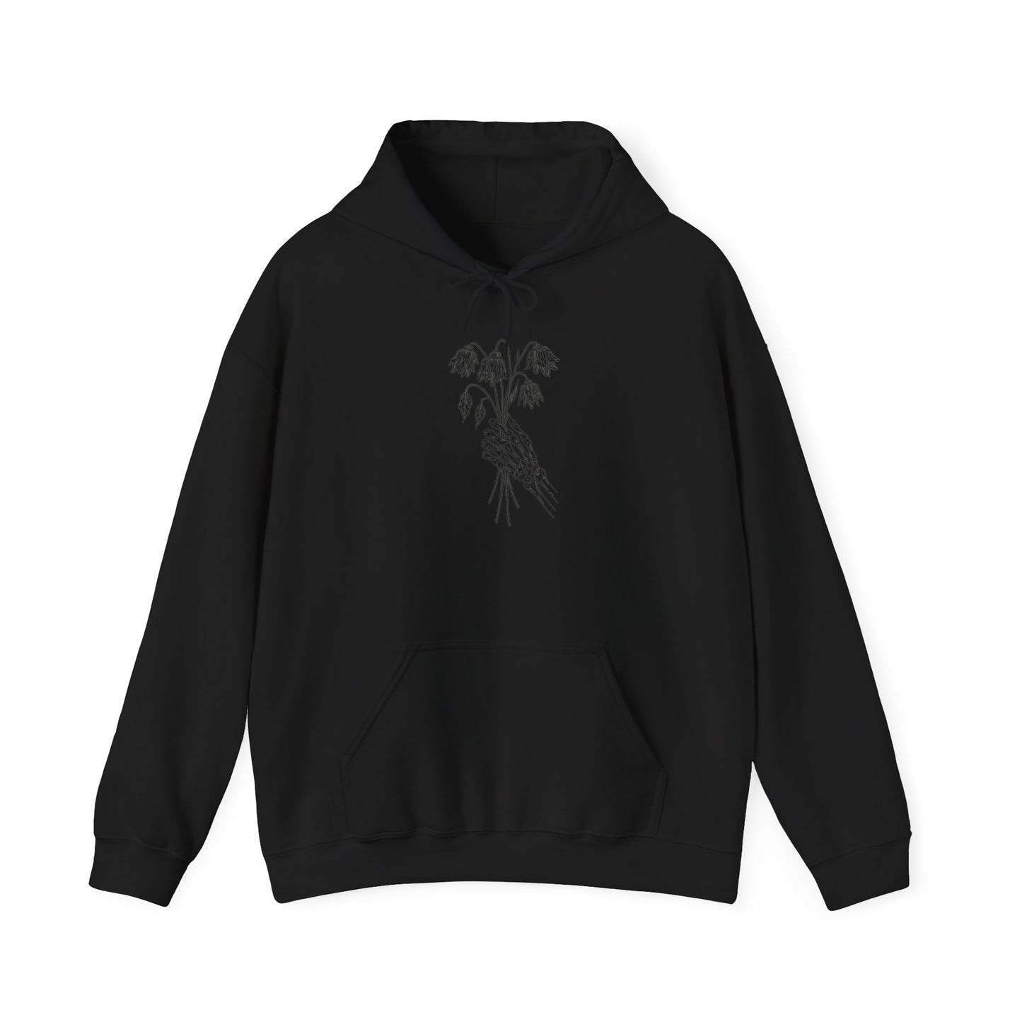 Unisex Heavy Blend Hoodie | Skeleton Hand, Flower Bouquet - Nature Lovers, Gift for Her, Casual, Trendy Unisex Clothing, Perfect for Spring