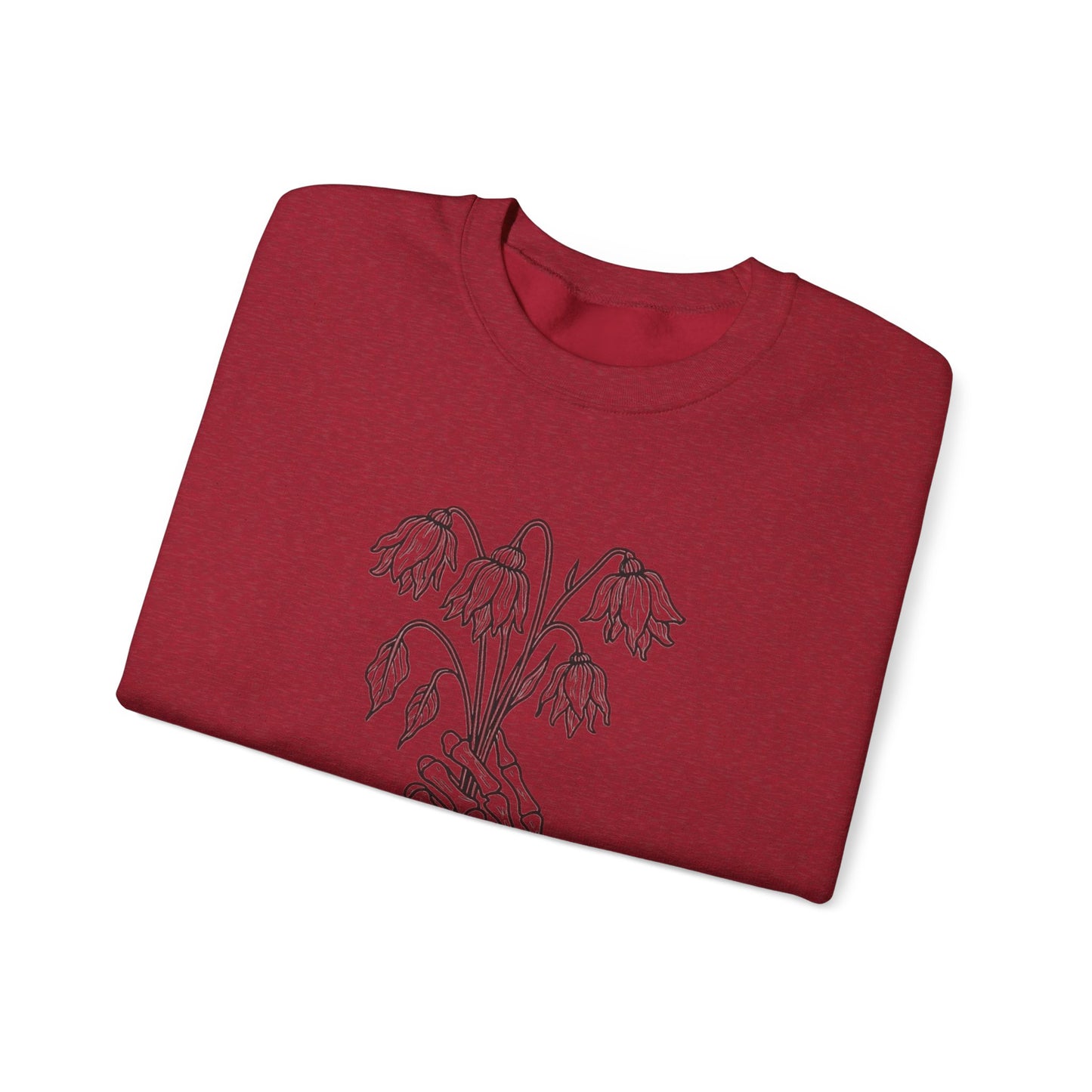 Cozy Unisex Crewneck | Skeleton Hand, Flower Bouquet - Gift for Plant Lovers, Grunge Sweatshirt, Fall Fashion, Casual Outfit