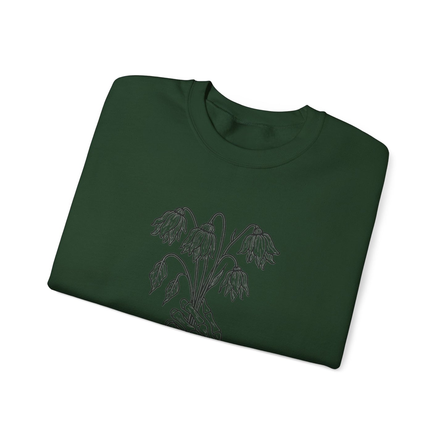 Cozy Unisex Crewneck | Skeleton Hand, Flower Bouquet - Gift for Plant Lovers, Grunge Sweatshirt, Fall Fashion, Casual Outfit