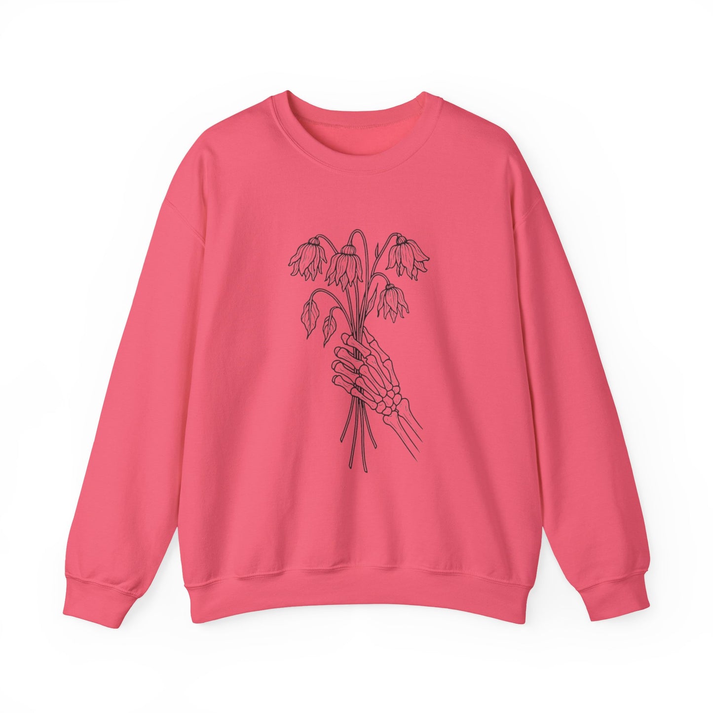 Cozy Unisex Crewneck | Skeleton Hand, Flower Bouquet - Gift for Plant Lovers, Grunge Sweatshirt, Fall Fashion, Casual Outfit